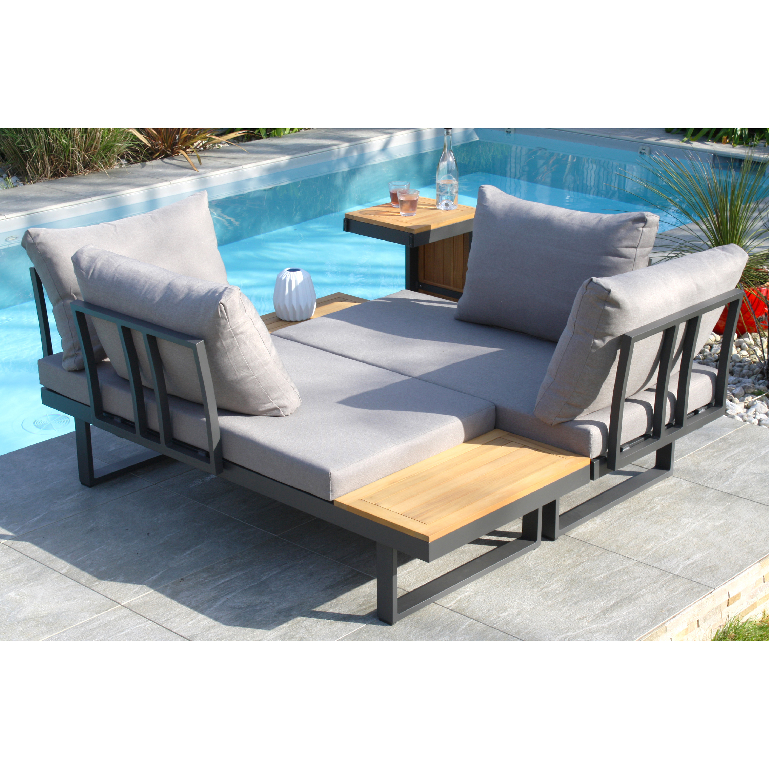 Voir la diapositive 5 : DCB GARDEN Salon bas de jardin - 4 places - Aluminium/bois - Anthracite - TOKYO