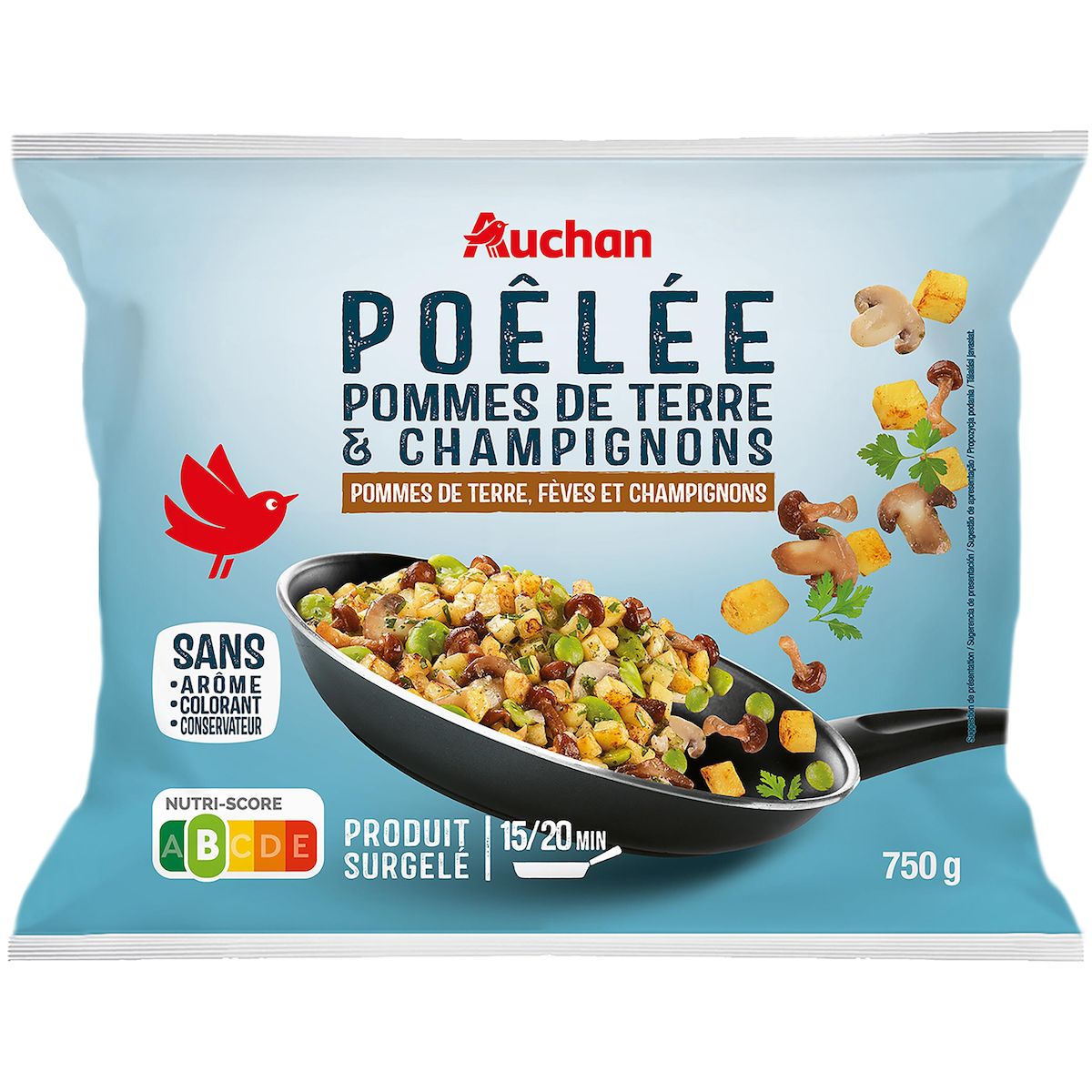 AUCHAN Poêlée pommes de terre et champignons 5 portions 750g