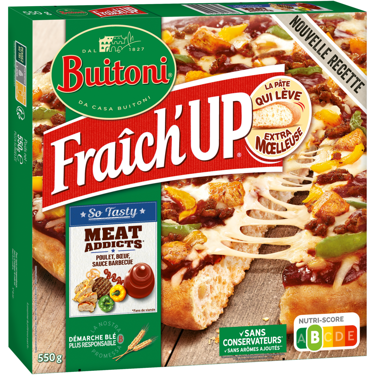 BUITONI Pizza pâte épaisse à la viande sauce barbecue 550g