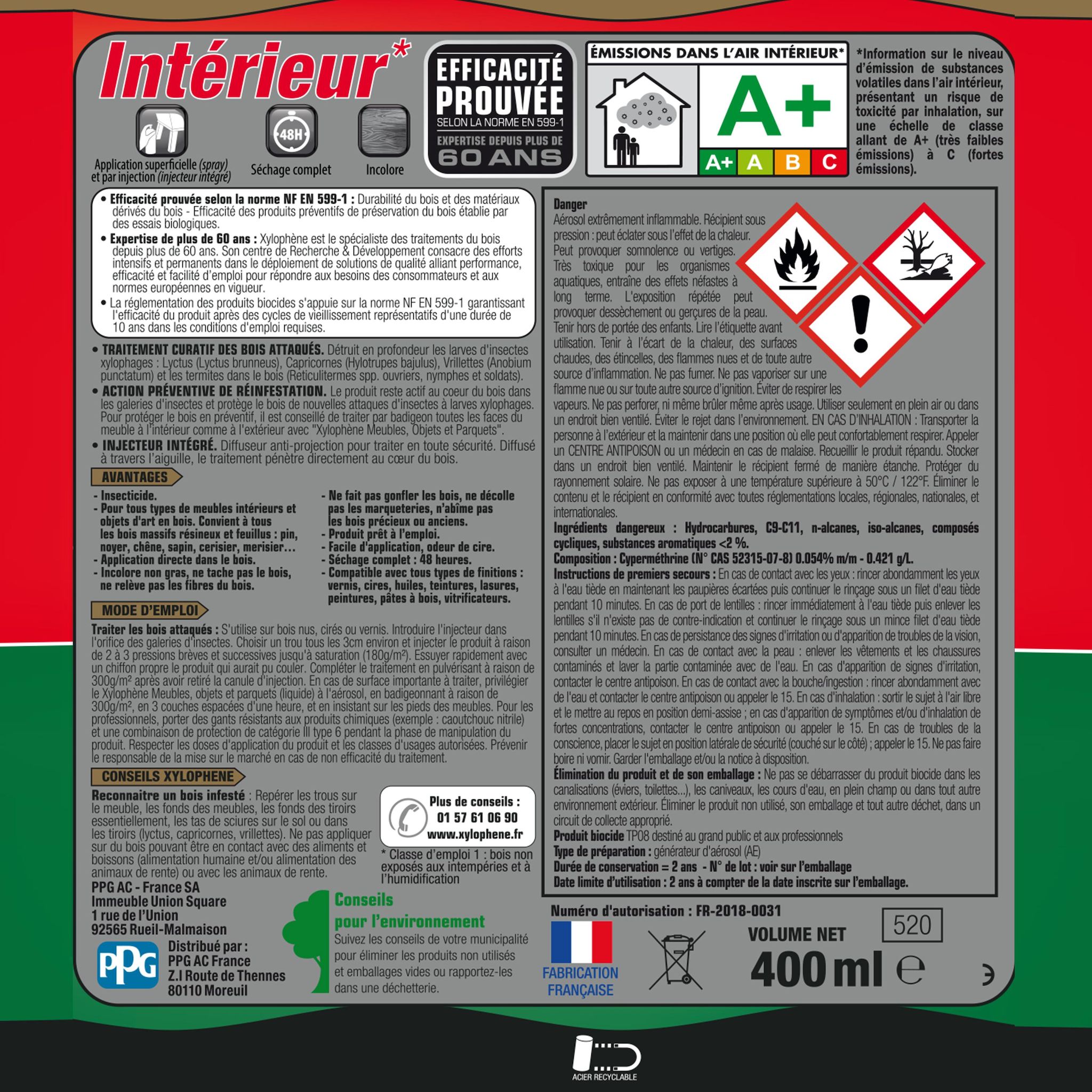 Voir la diapositive 5 : XYLOPHENE Traitement spécial meubles objets et parquets 400ml