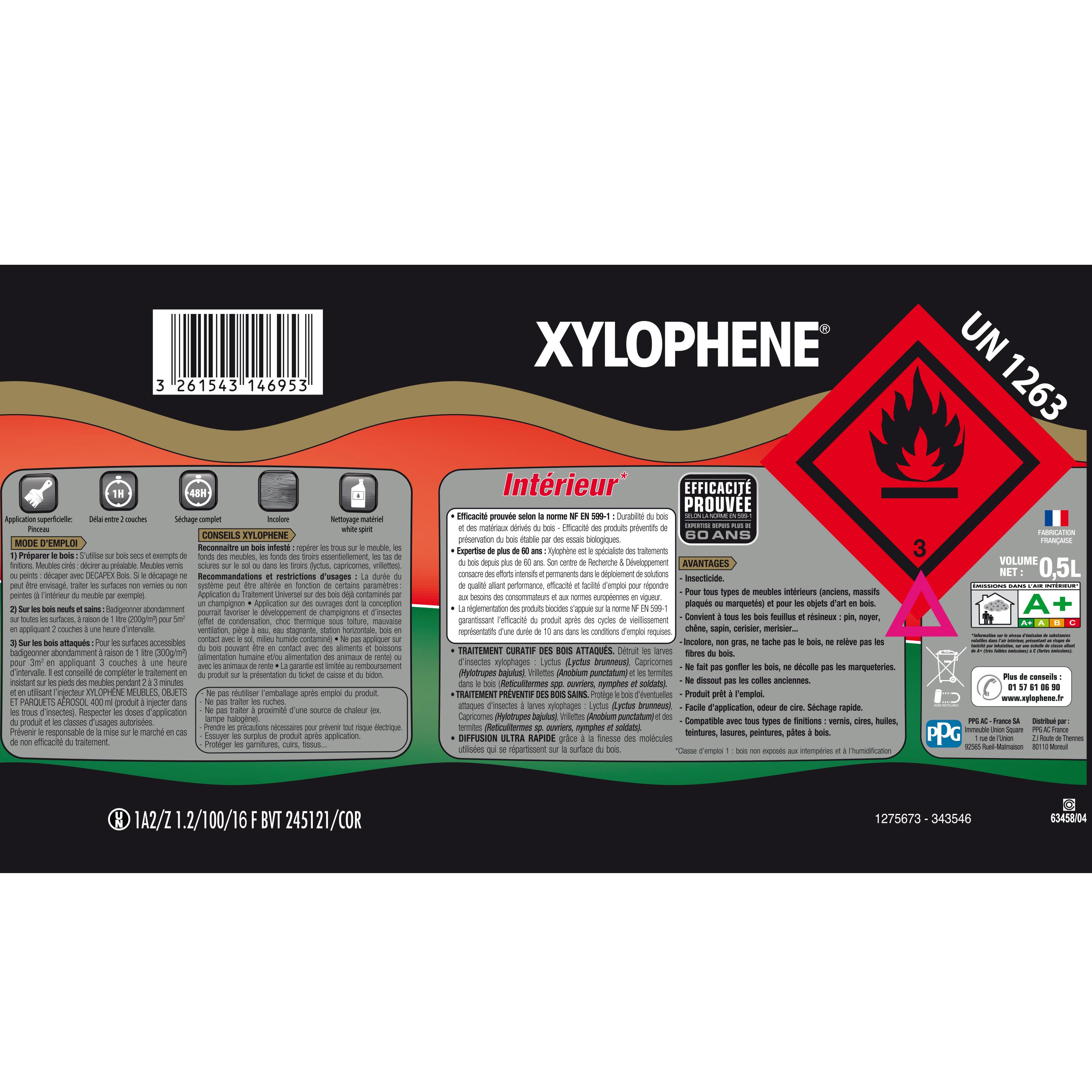 Voir la diapositive 5 : XYLOPHENE Traitement spécial meubles objets et parquets 0,5l