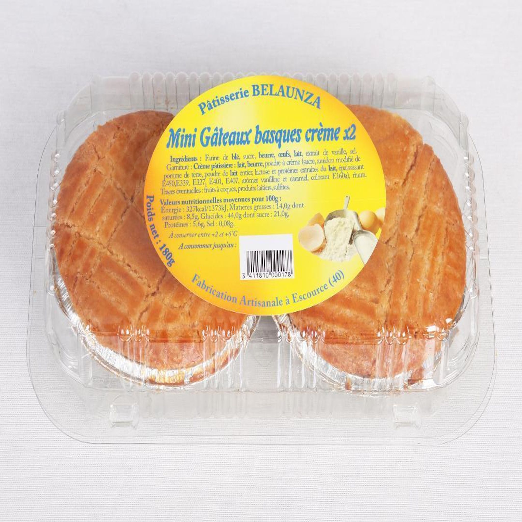 PATISSERIE BELAUNZA Mini Basques crème 2 pièces 180g