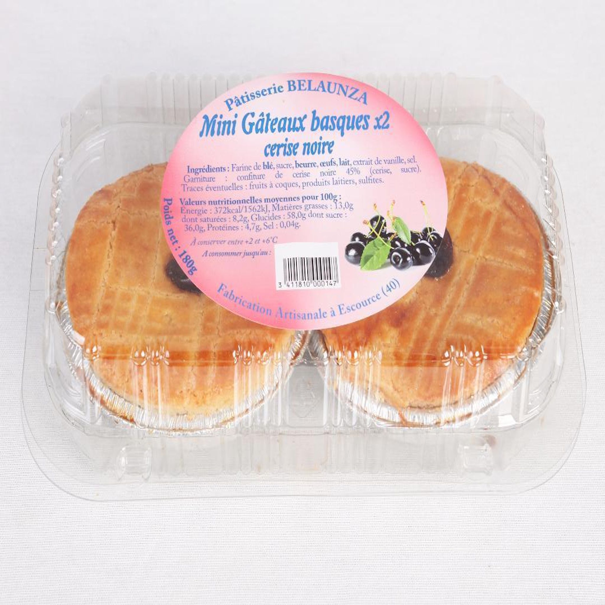 PATISSERIE BELAUNZA Mini basques cerise 2 pièces 180g
