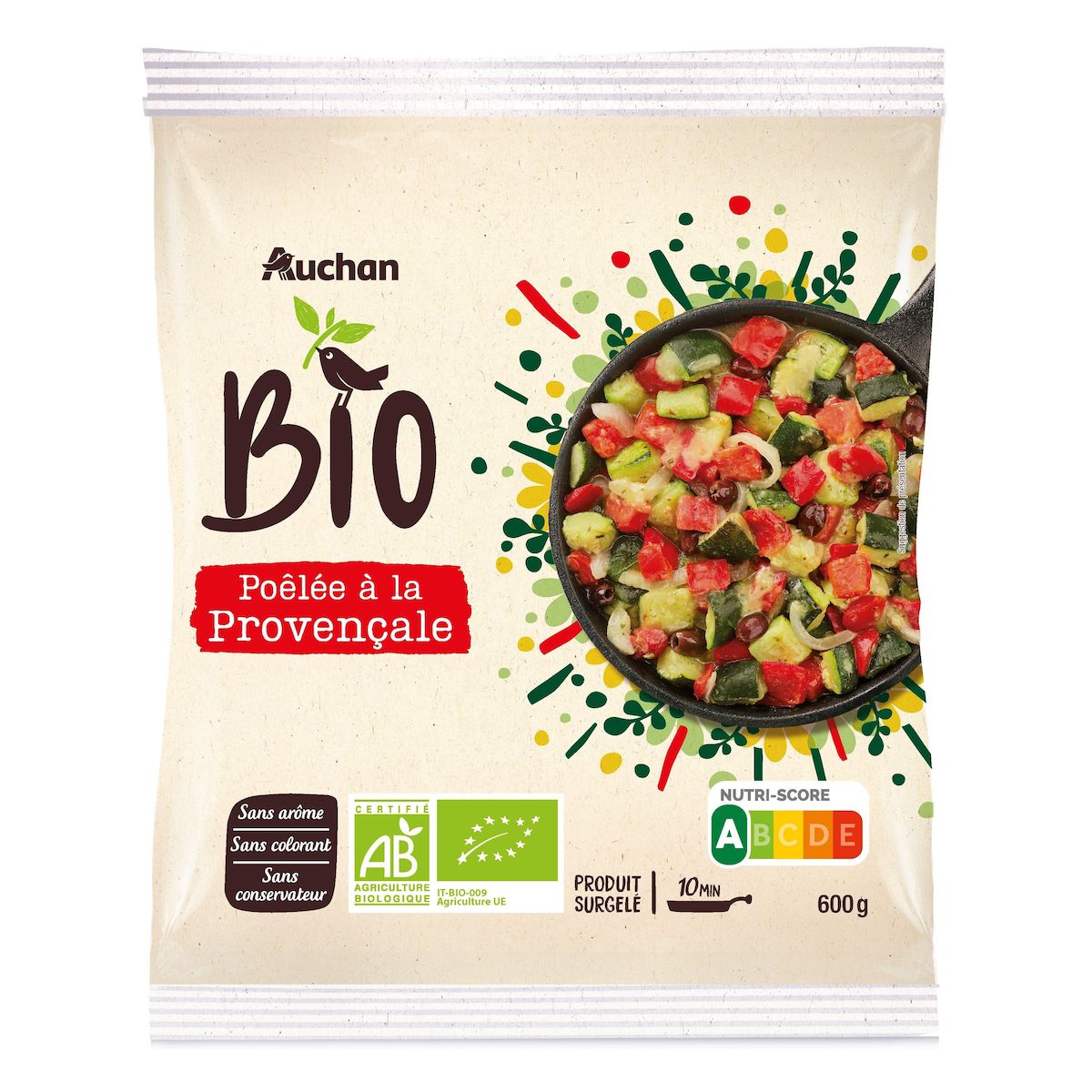 AUCHAN BIO Poêlée de légumes à la provençale 3 portions 600g