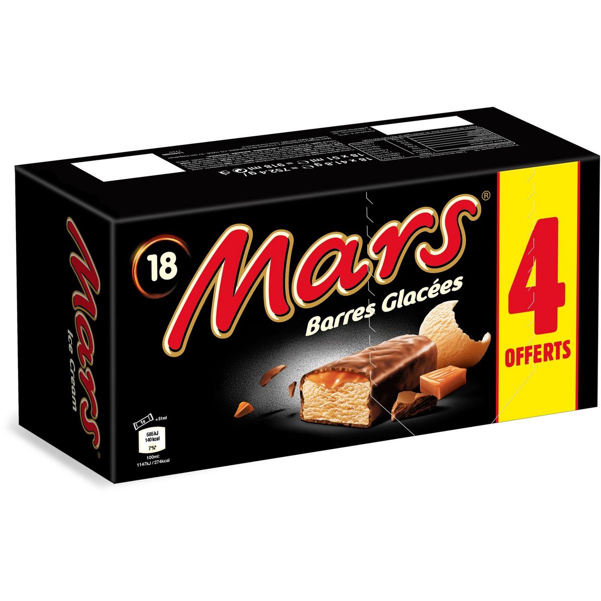 MARS Barre glacée nappée de caramel enrobée de chocolat 18 pièces 725g