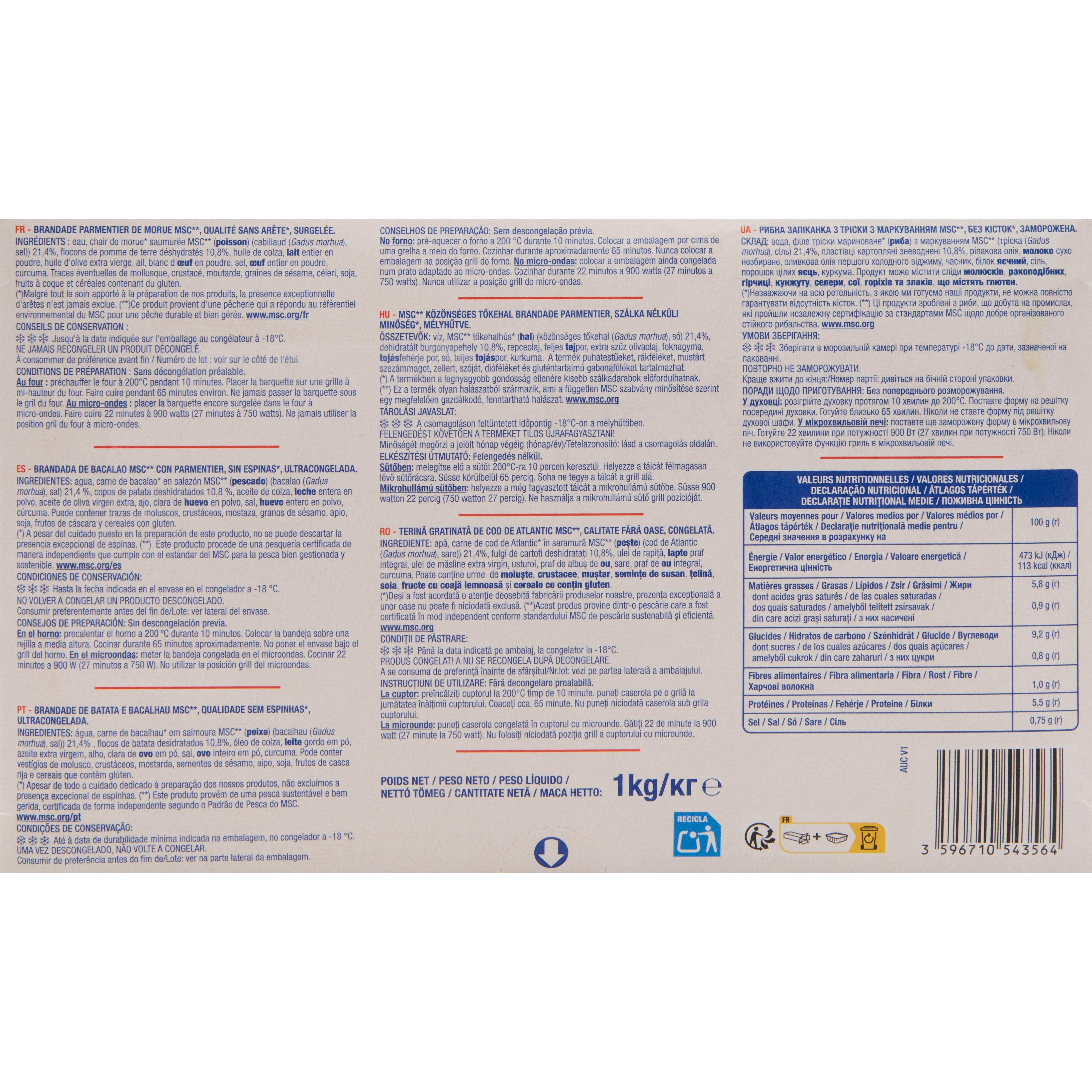 Voir la diapositive 4 : AUCHAN Brandade de morue parmentier MSC 4 portions 1kg
