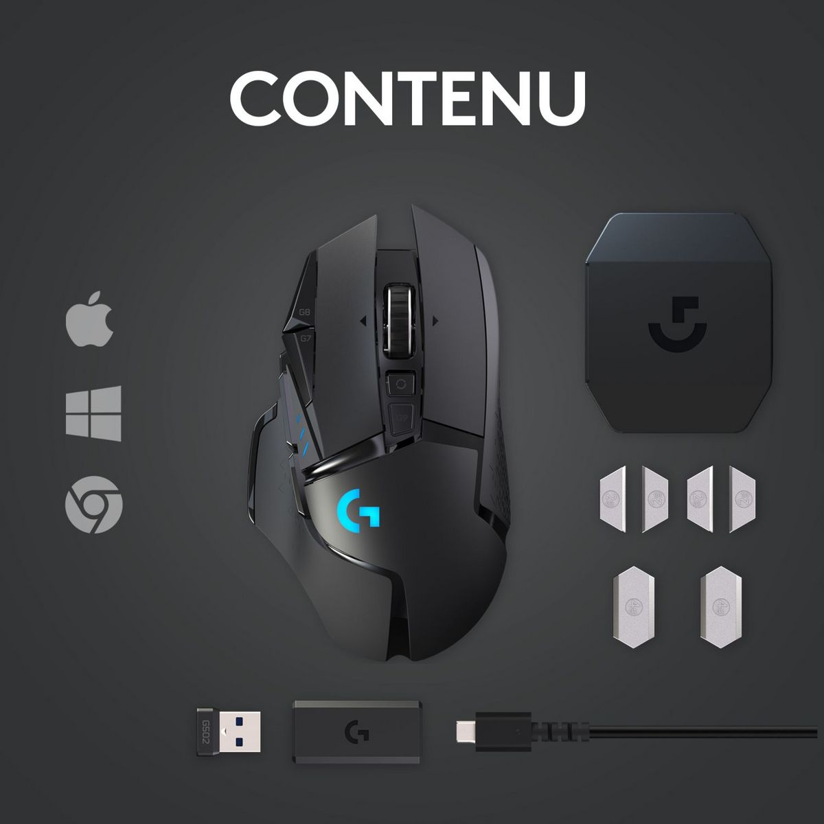 LOGITECH Souris gaming G502 LIGHTSPEED sans fil Bluethooth pour PC, Mac
