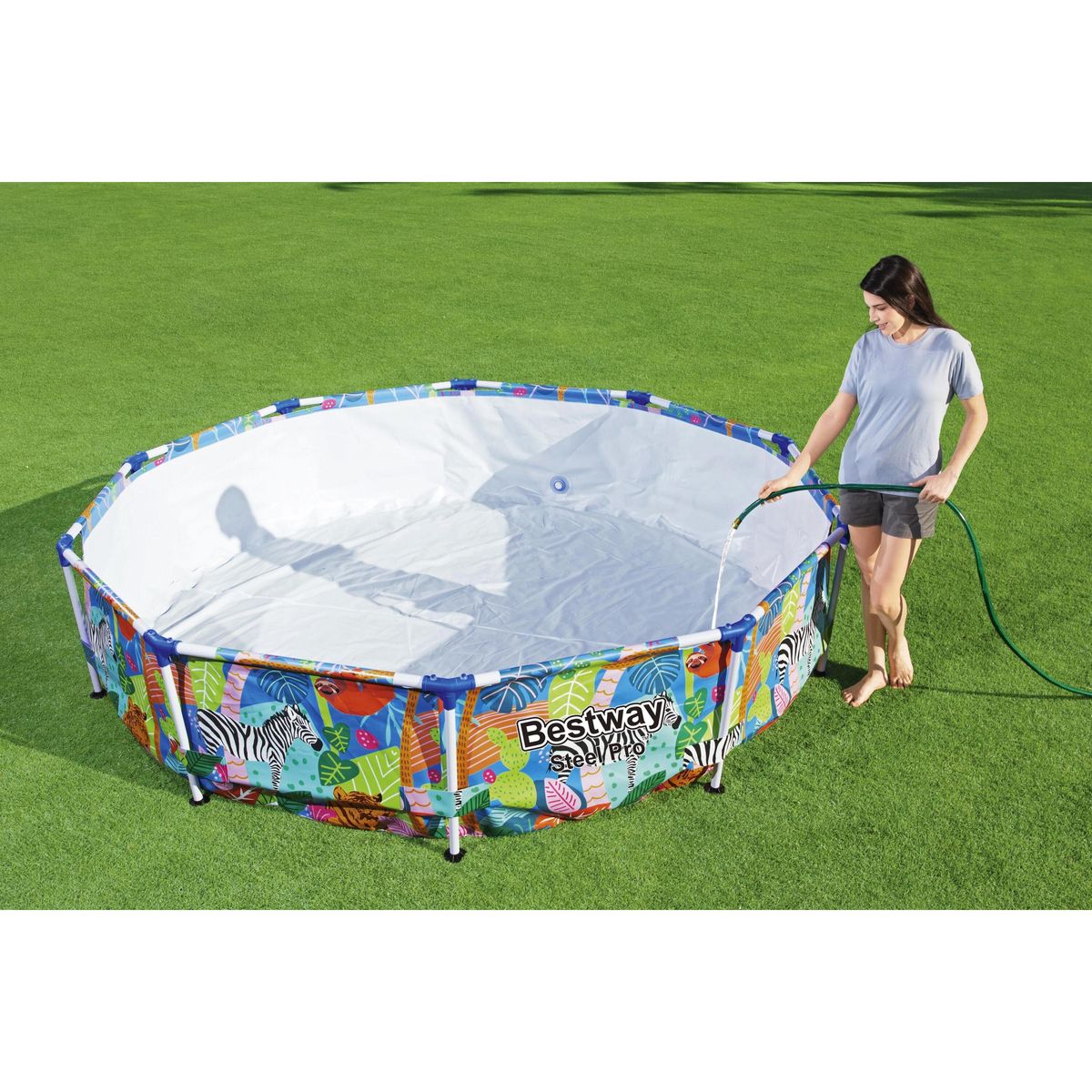 BESTWAY Piscine tubulaire ronde - Décor animaux - 3,05 x 0,66 m - Steel Pro™