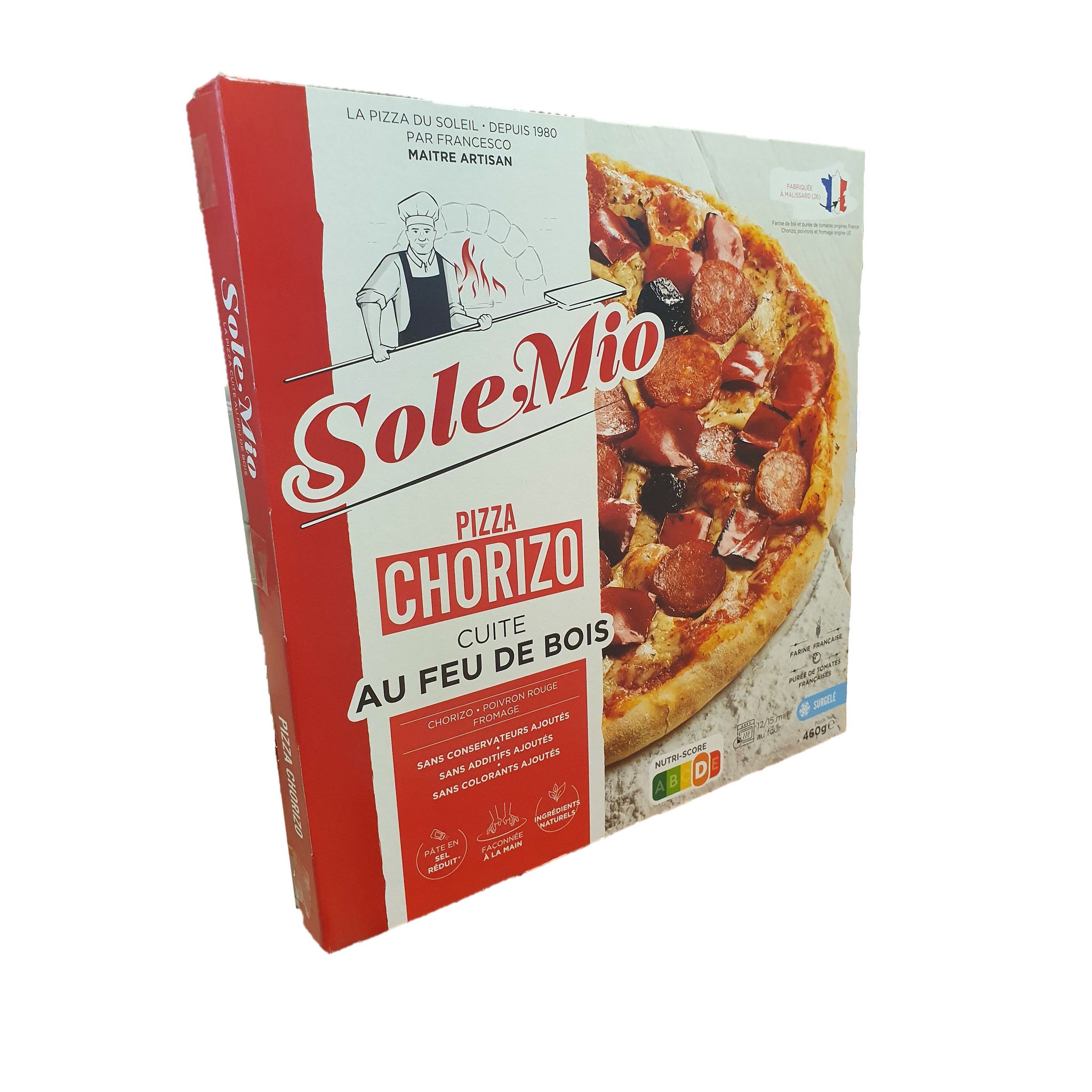 SOLE MIO Pizza chorizo poivron rouge fromage cuite au feu de bois 460g
