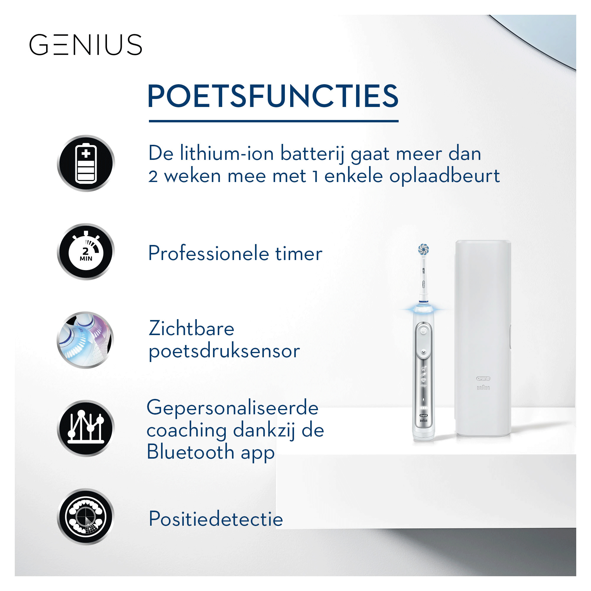 Voir la diapositive 26 : ORAL-B Brosse à dents électrique GENIUS8000N - Blanc