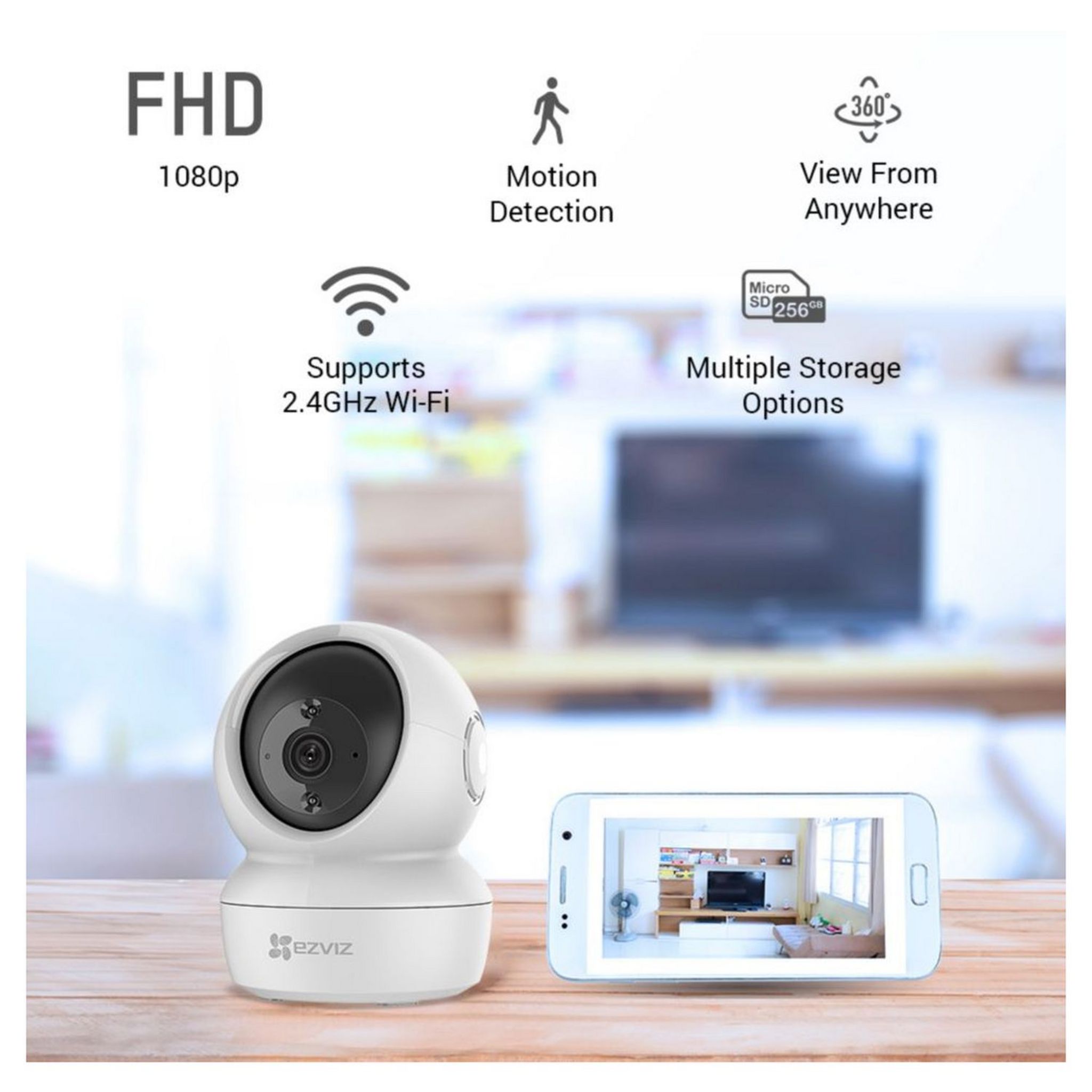 Voir la diapositive 9 : EZVIZ Caméra intérieure Wi-Fi intelligente motorisée 360° C6N