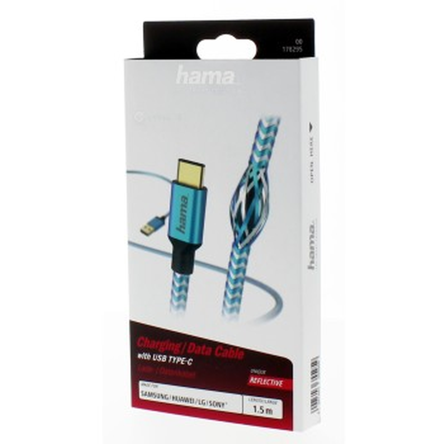 Voir la diapositive 4 : HAMA Câble USB C USB A  Reflect Bleu 1.5m
