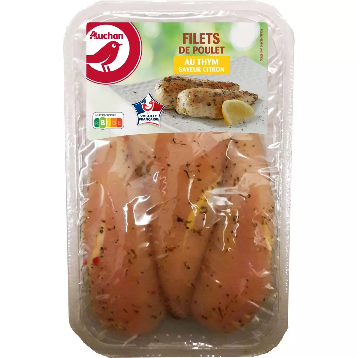 AUCHAN Filets de poulet au thym saveur citron 4 pièces 500g