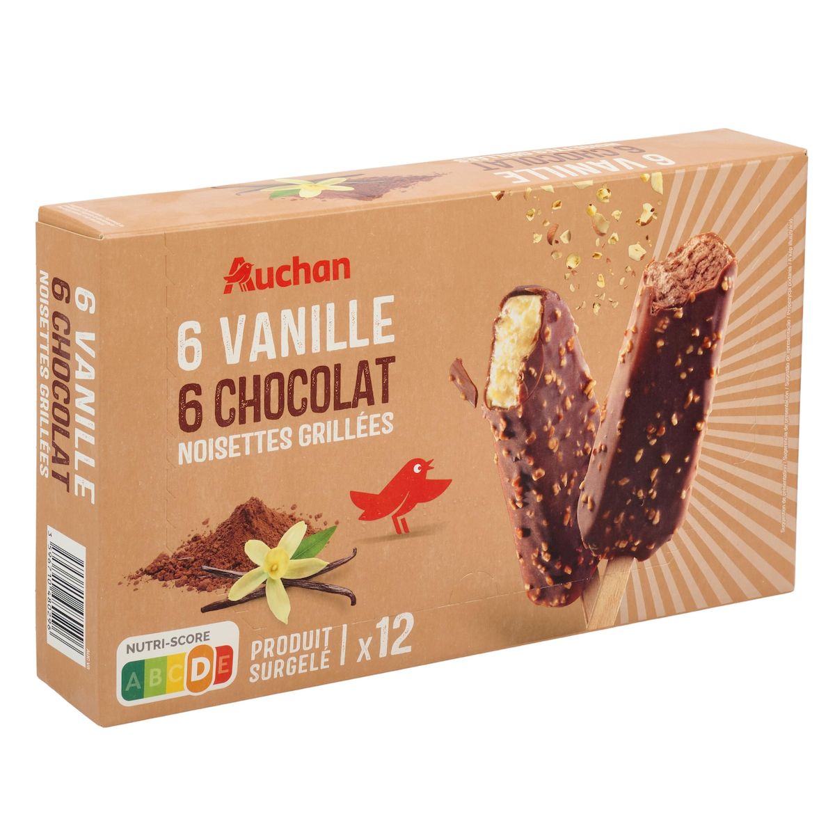 AUCHAN Bâtonnets assortiment vanille et chocolat x12 450g