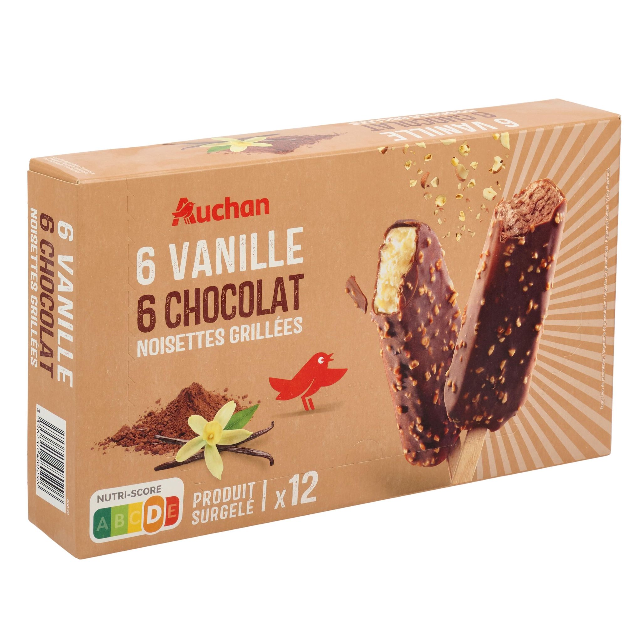 Voir la diapositive 2 : AUCHAN Bâtonnets assortiment vanille et chocolat x12 450g