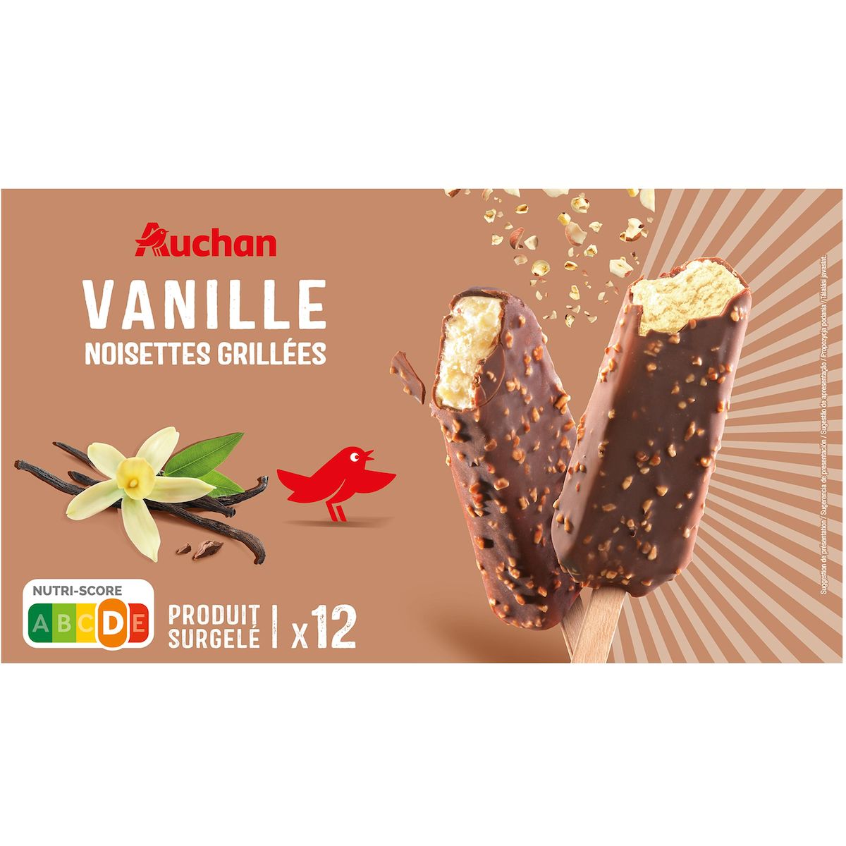 AUCHAN Bâtonnets glacés à la vanille 12 pièces 450g