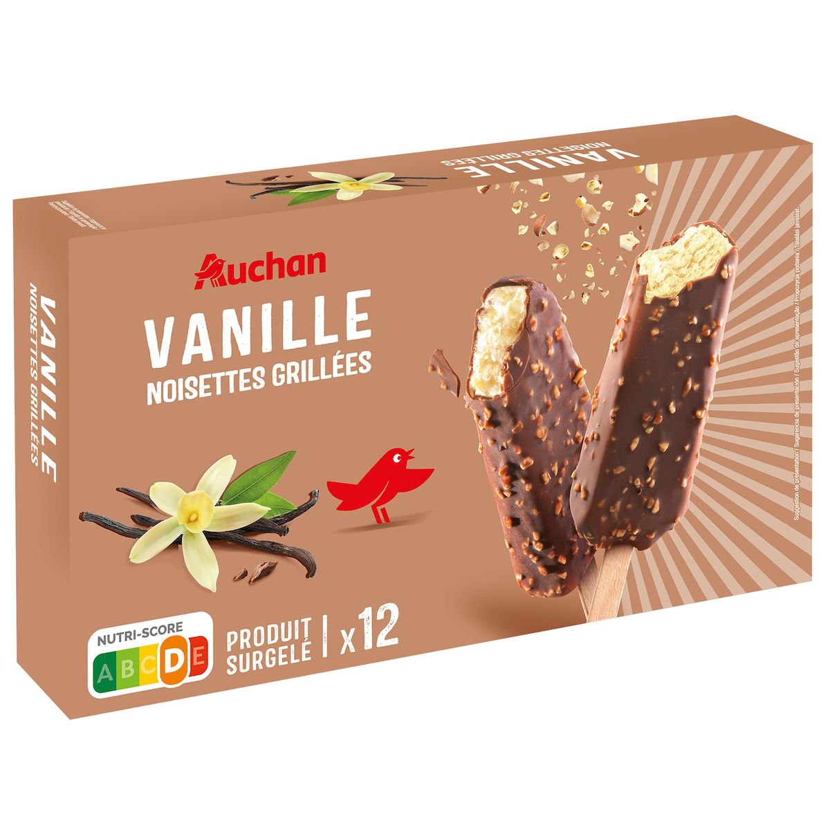AUCHAN Bâtonnets glacés à la vanille 12 pièces 450g