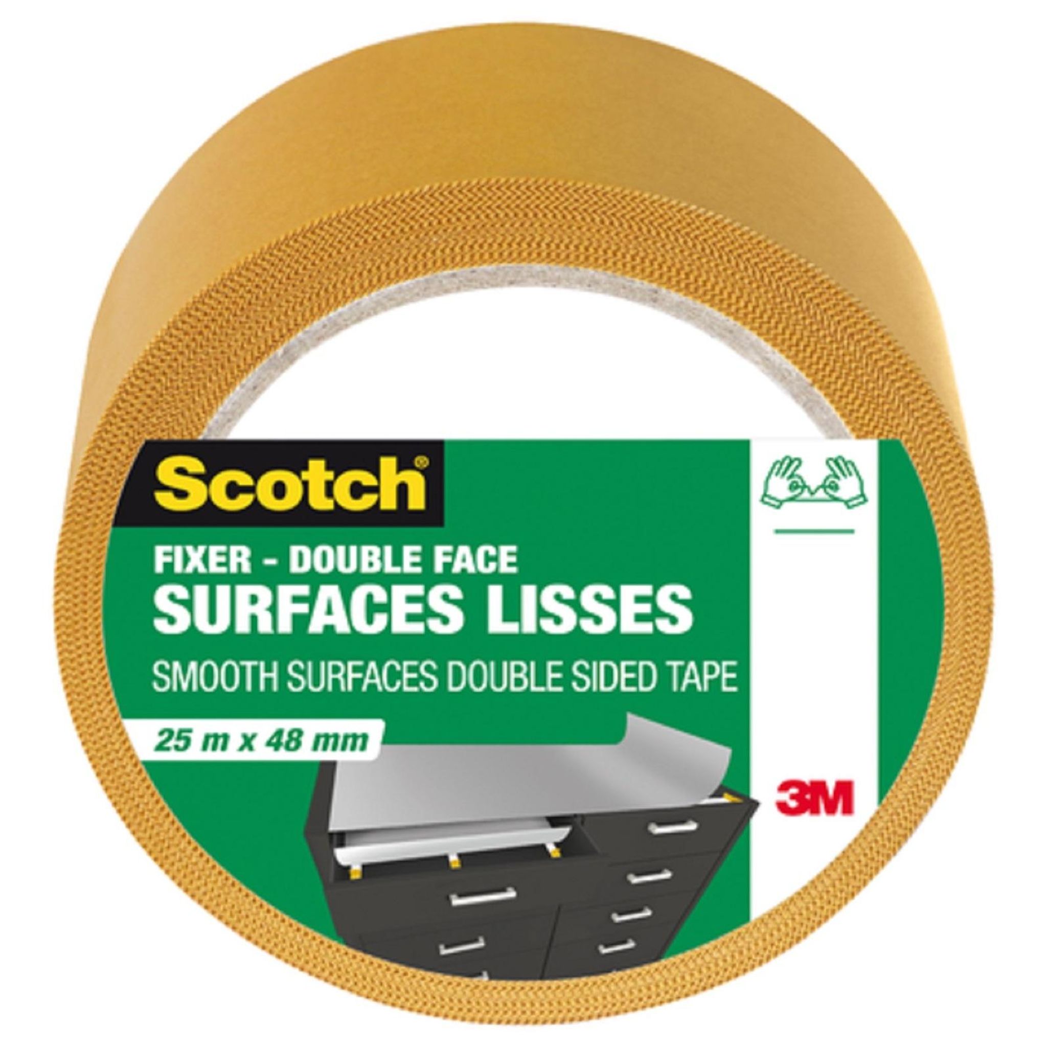SCOTCH Adhésif double face pour surfaces lisses 25m x 48mm