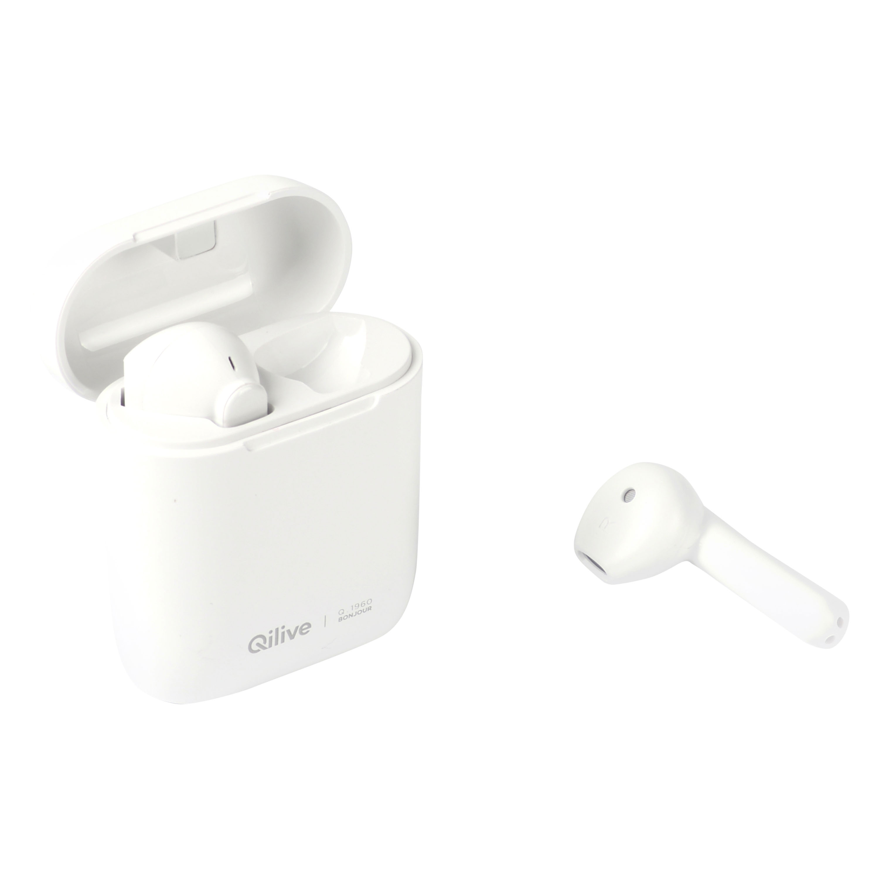 Voir la diapositive 2 : QILIVE Écouteurs sans fil Bluetooth avec étui de charge - Blanc - Q1960