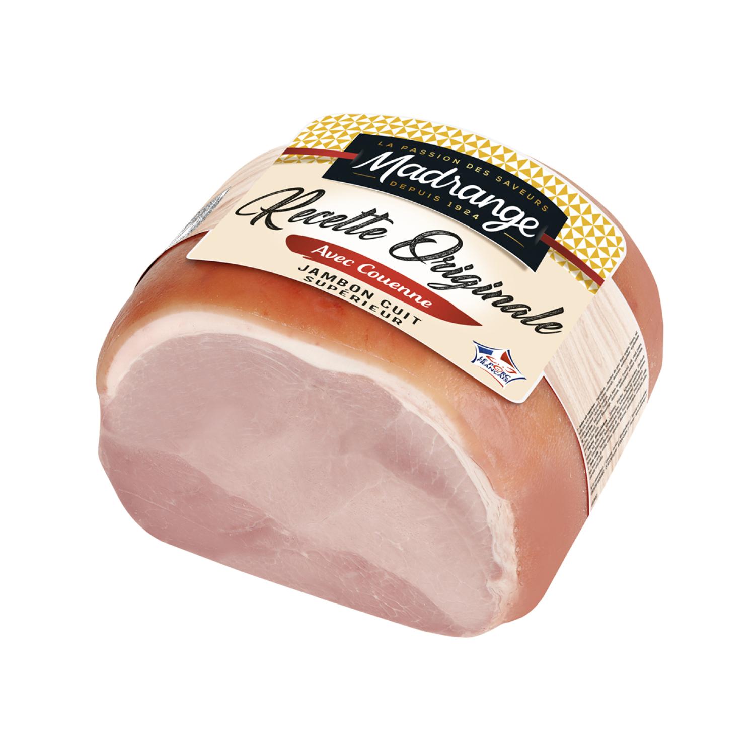 MADRANGE Jambon cuit supérieur avec couenne, recette original nature VPF Env 7.7kg