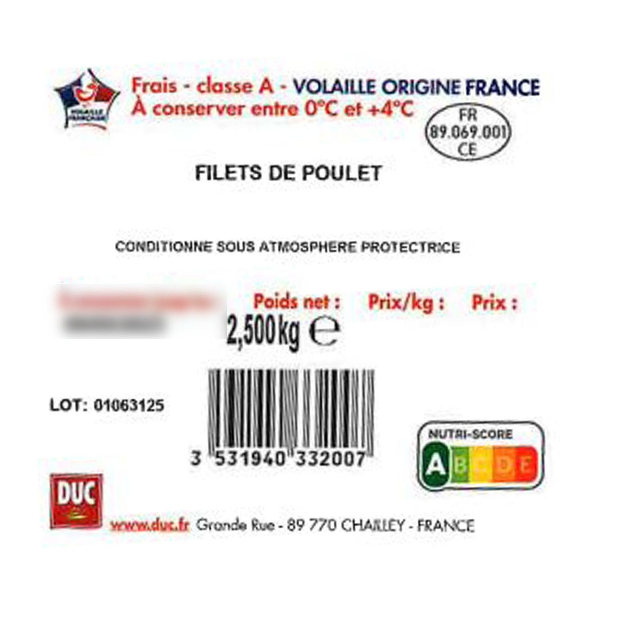 Voir la diapositive 2 : DUC Filet de poulet jaune 2,5kg