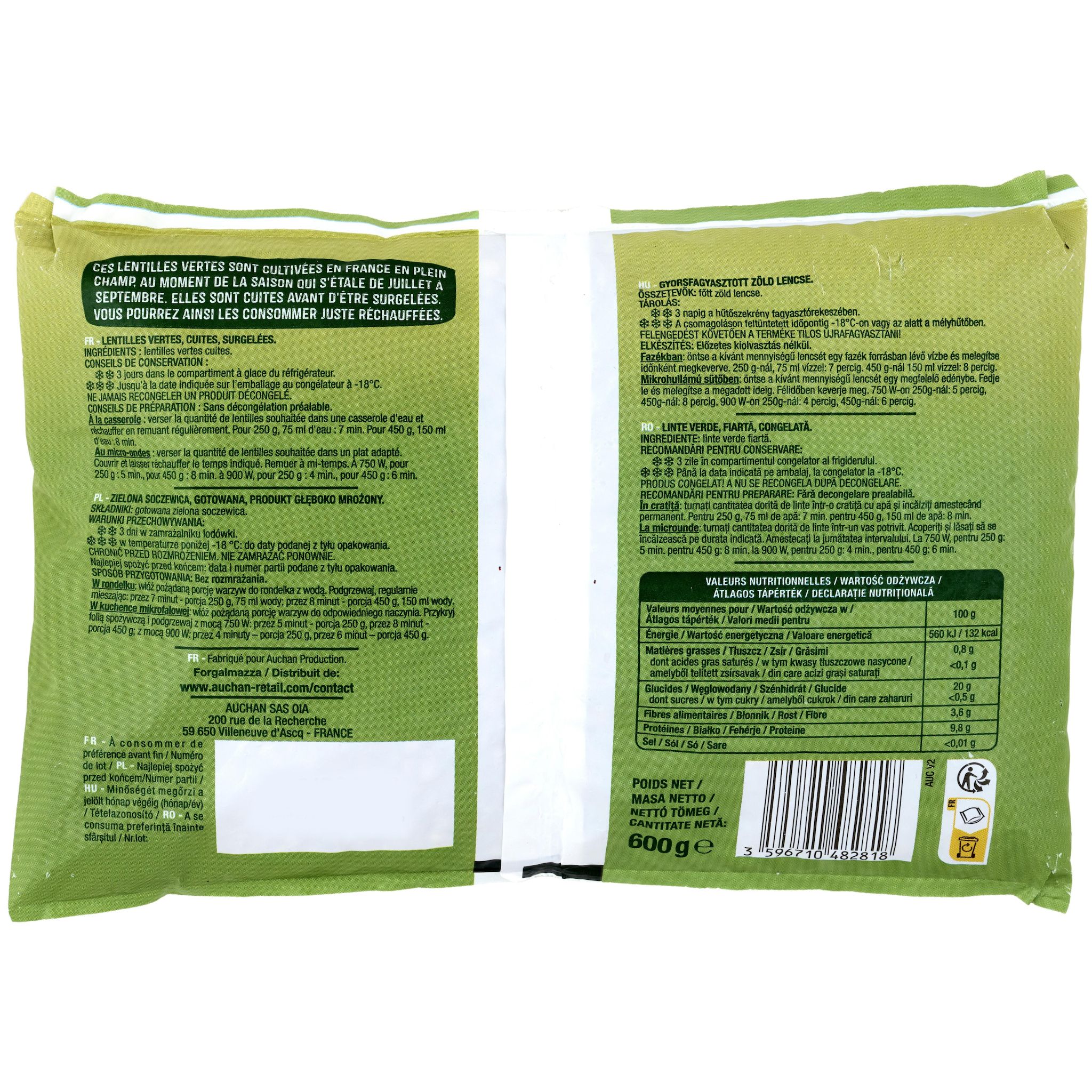 Voir la diapositive 2 : AUCHAN Déjà cuit - Lentilles vertes 3-4 portions 600g