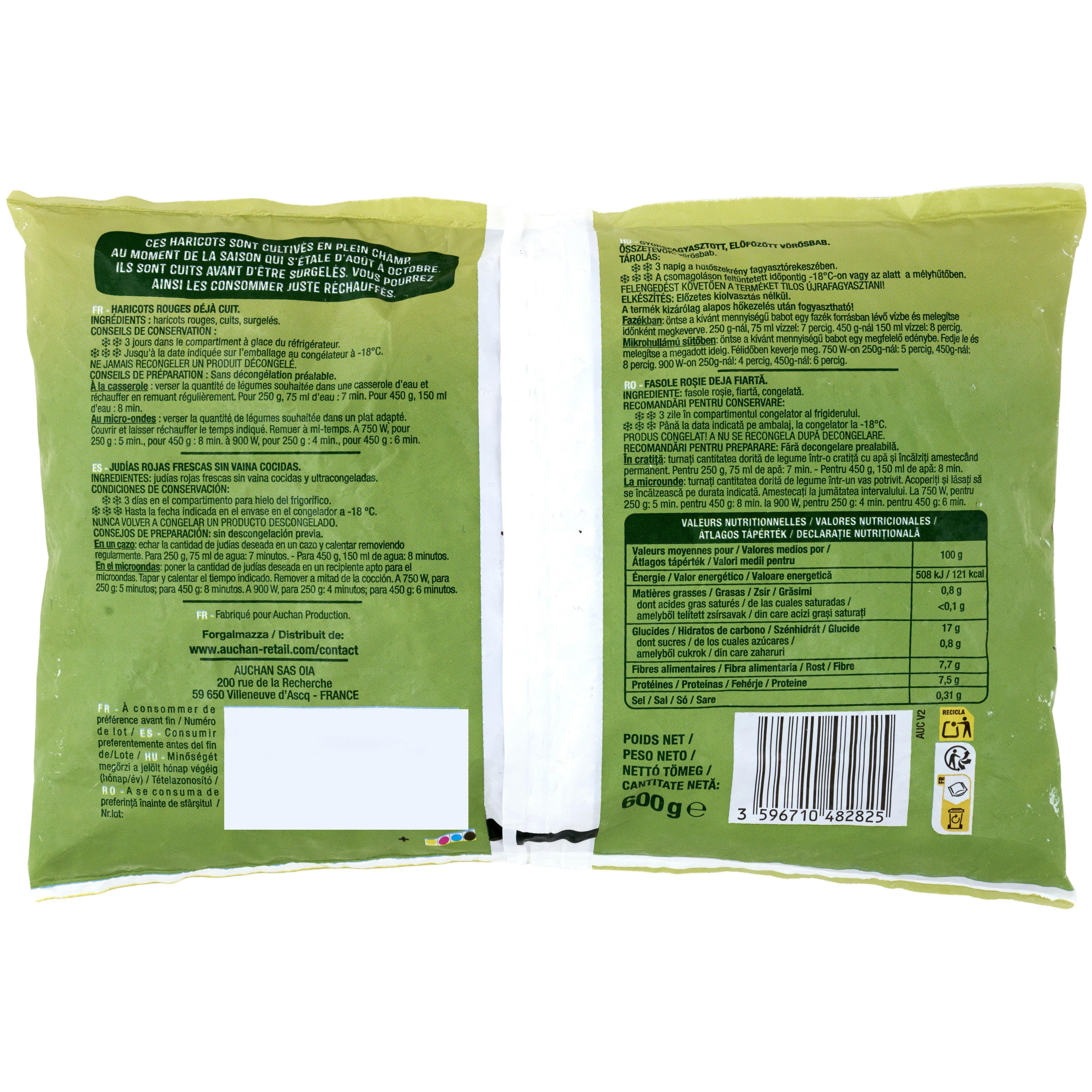 Voir la diapositive 2 : AUCHAN Déjà cuit - Haricots rouges 3-4 portions 600g