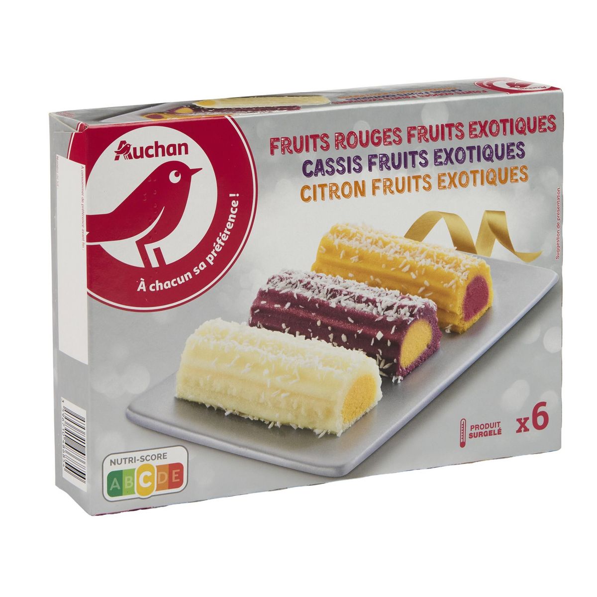 AUCHAN Bûchettes glacées individuelles fruits exotiques fruits rouges cassis citron 6 pièces 333g
