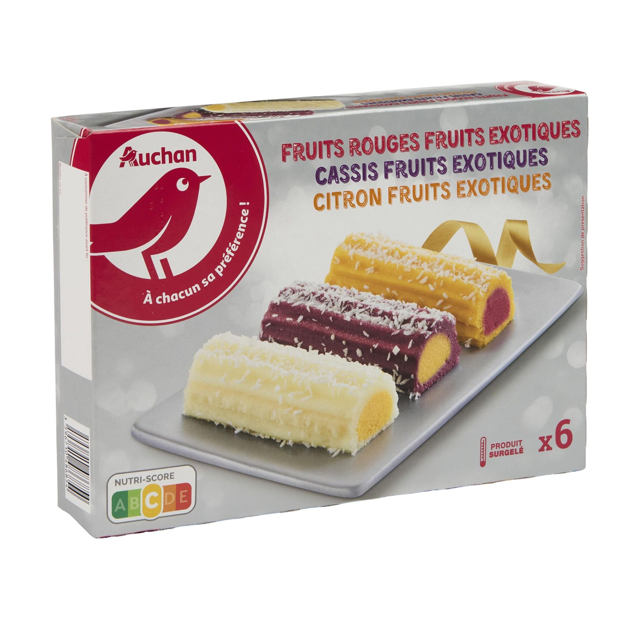 Voir la diapositive 3 : AUCHAN Bûchettes glacées individuelles fruits exotiques fruits rouges cassis citron 6 pièces 333g