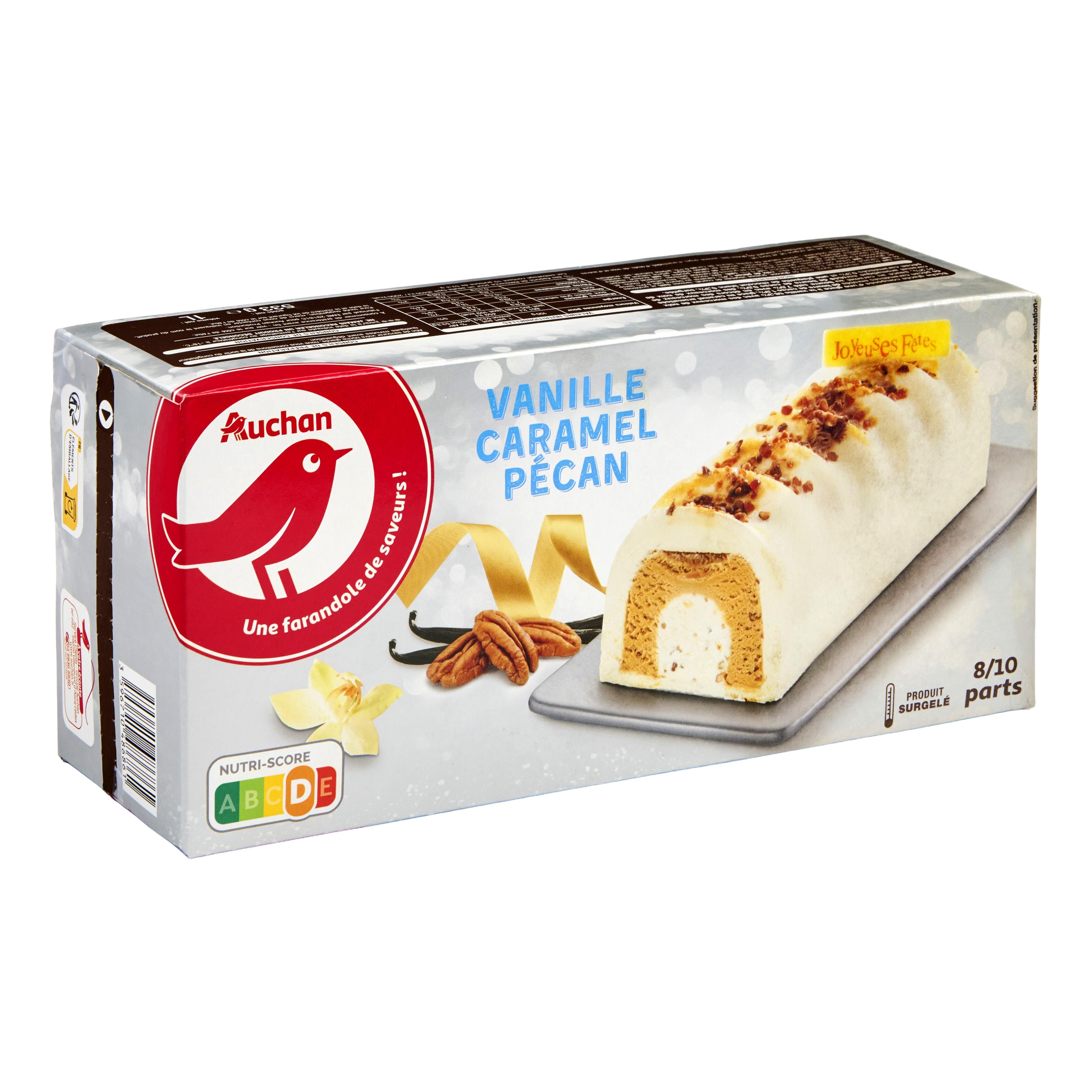 Voir la diapositive 2 : AUCHAN Bûche glacée vanille caramel pécan 8-10 parts 533g
