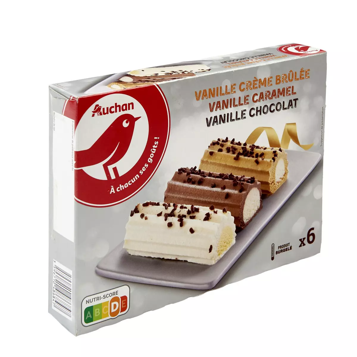 AUCHAN Bûchettes vanille chocolat caramel 6 pièces 306g
