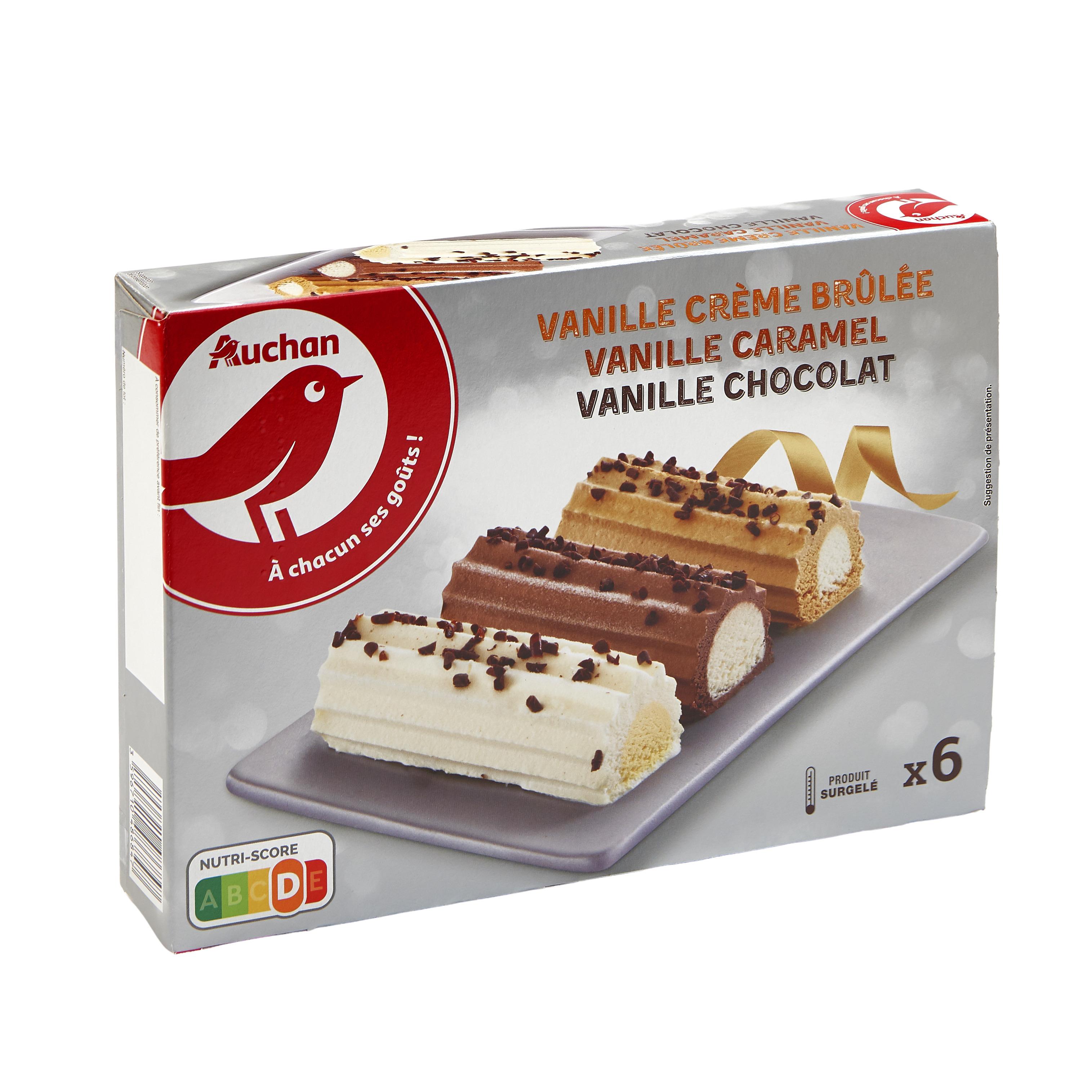 Voir la diapositive 2 : AUCHAN Bûchettes glacées individuelles vanille chocolat caramel 6 pièces 306g