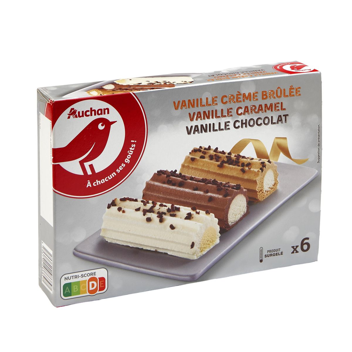 AUCHAN Bûchettes glacées individuelles vanille chocolat caramel 6 pièces 306g