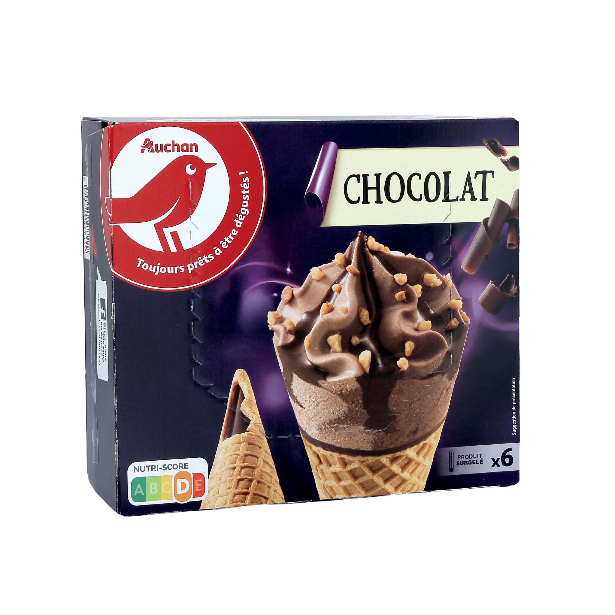 Voir la diapositive 2 : AUCHAN Cône glacé chocolat 6 pièces 445g
