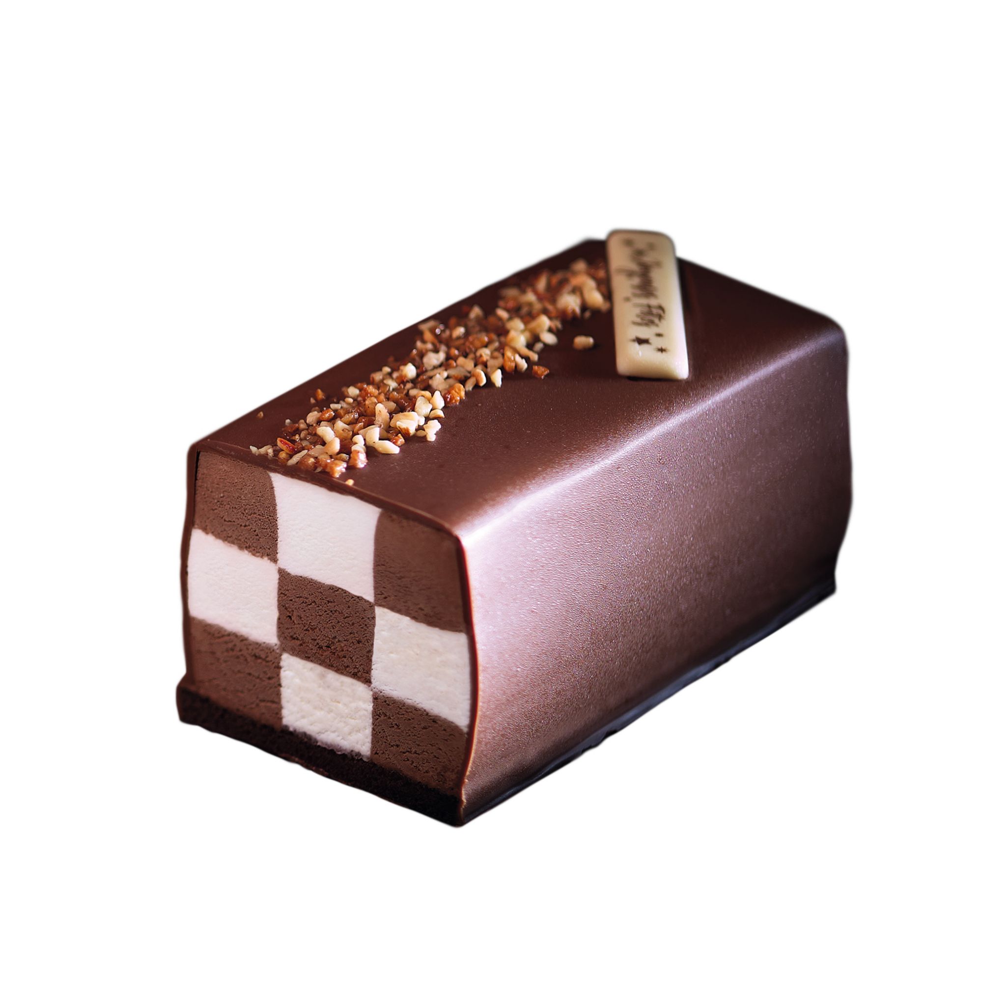 Voir la diapositive 2 : AUCHAN COLLECTION Bûche glacée damier tout chocolat crèmes glacées et brownie 7 parts 569g