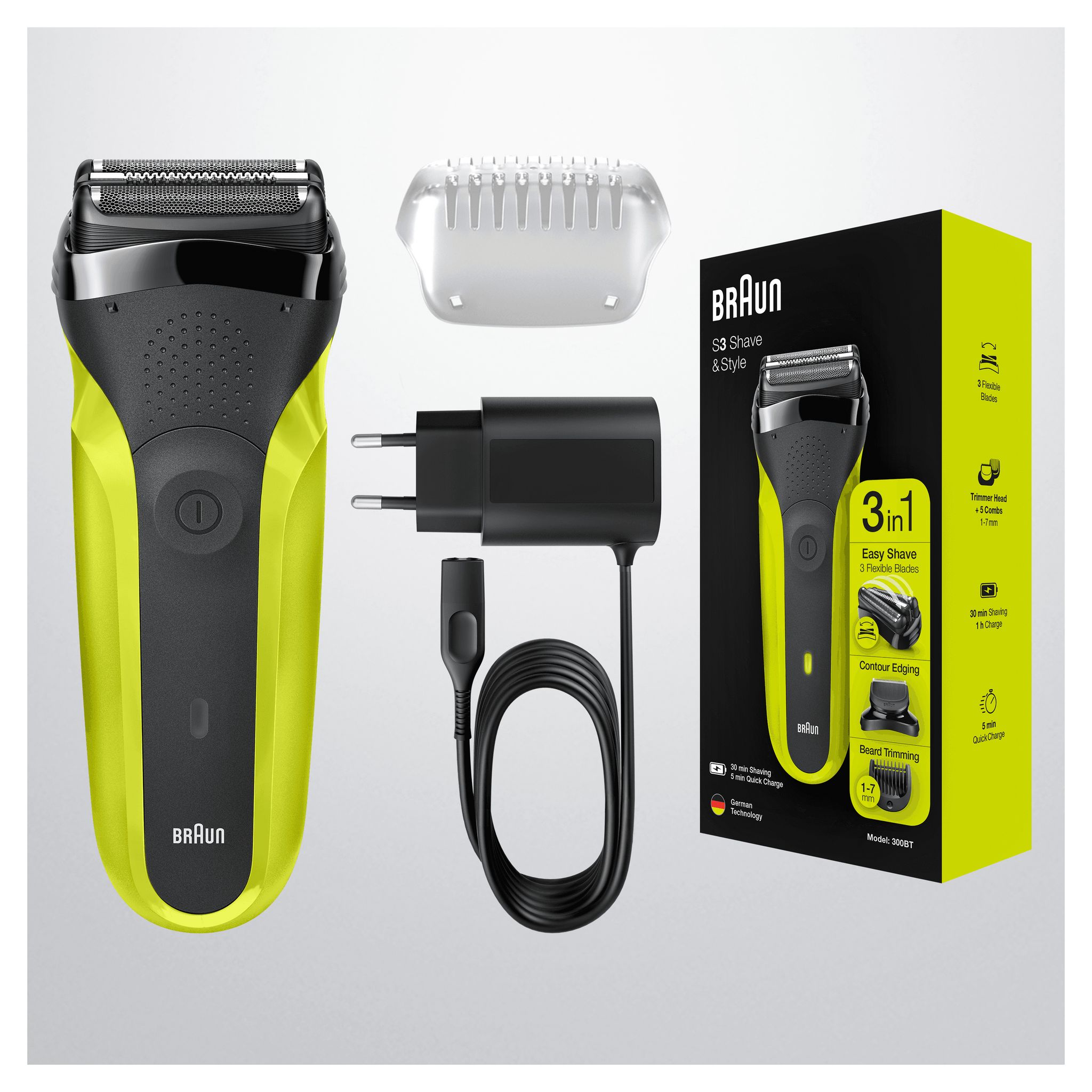Voir la diapositive 5 : BRAUN Rasoir Électrique 3-En-1 Series&nbsp;3 Shave&Style 3300BT - Noir et Vert
