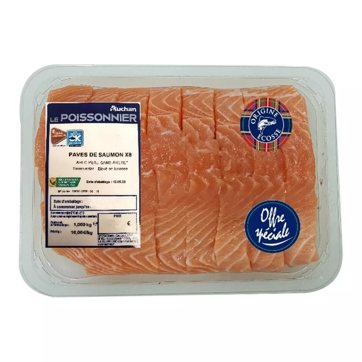 AUCHAN LE POISSONNIER Pavé de saumon sans arête Ecosse 8x125g