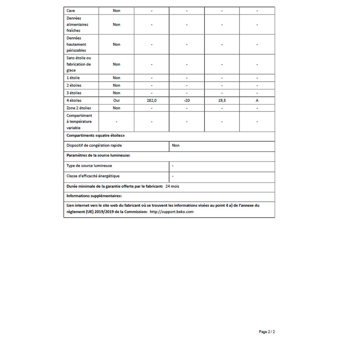 BEKO Congélateur armoire RFNE312K31WN, 282 L, Froid ventilé No Frost