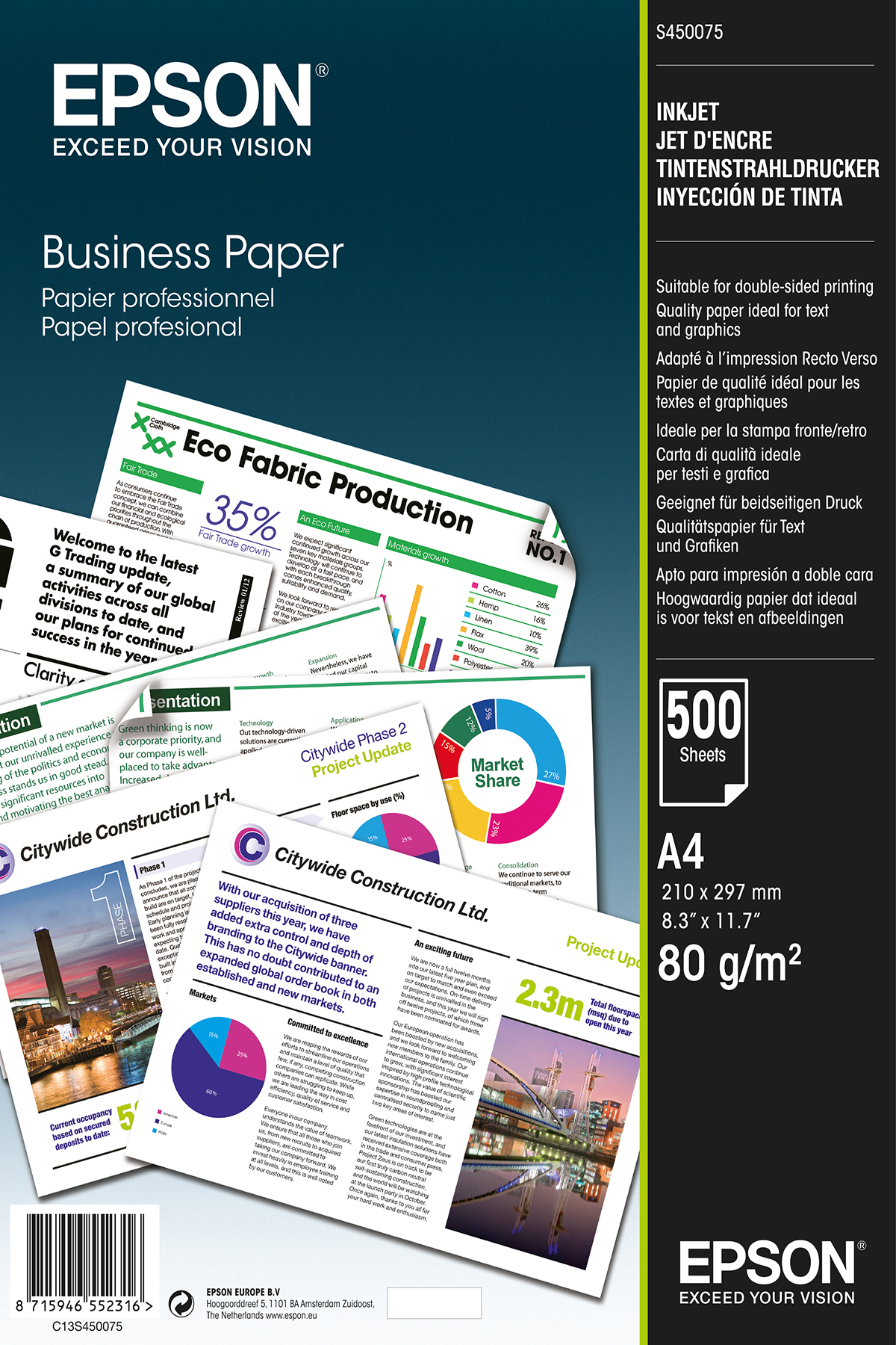 Voir la diapositive 2 : EPSON Ram papier A4 80g 500 feuilles