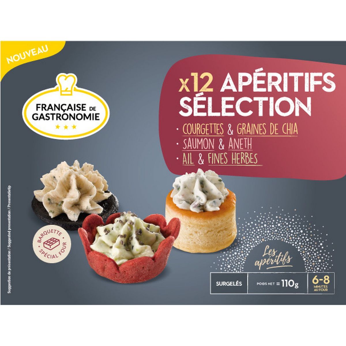 FRANCAISE DE GASTRONOMIE Apéritif courgettes graines de chia saumon aneth ail et fines herbes 12 pièces 110g
