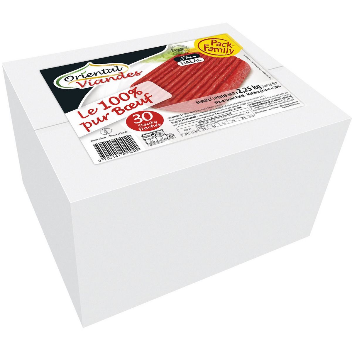 ORIENTAL VIANDES Steak haché halal pur boeuf 30 pièces  2,25kg