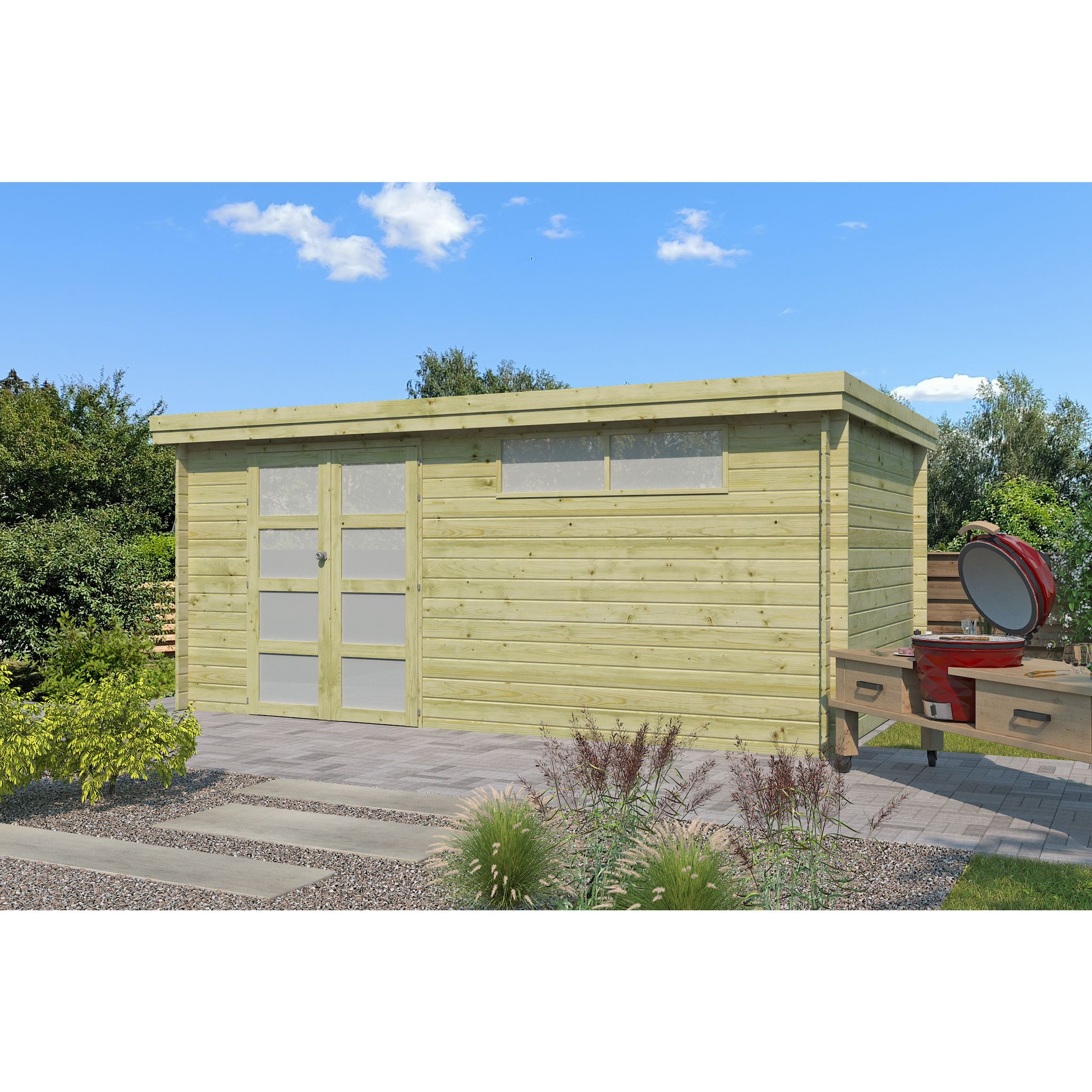 Voir la diapositive 3 : GARDENAS Abri de jardin bois - traité autoclave - Toit plat - 12,92m² - APETINA