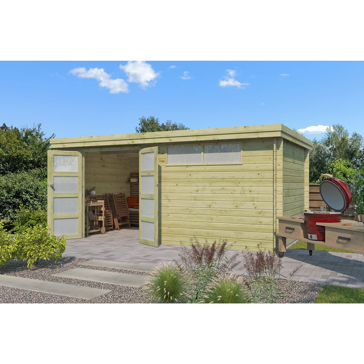 GARDENAS Abri de jardin bois - traité autoclave - Toit plat - 12,92m² - APETINA