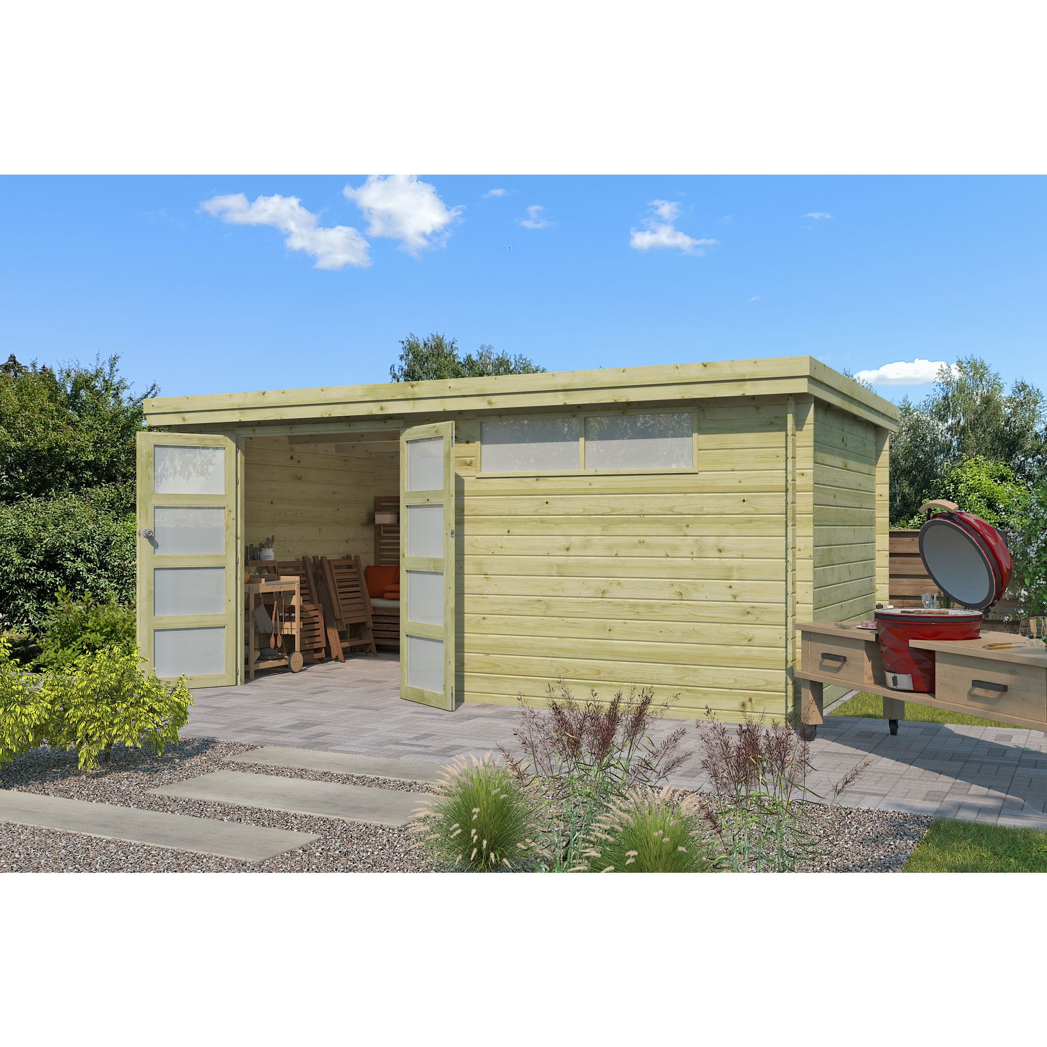 Voir la diapositive 4 : GARDENAS Abri de jardin bois - traité autoclave - Toit plat - 12,92m² - APETINA