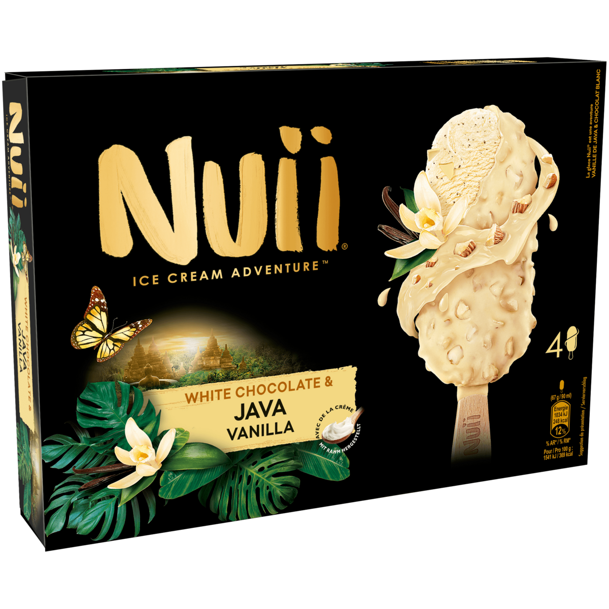 NUII Bâtonnet glacé chocolat blanc et vanille 4 pièces 268g