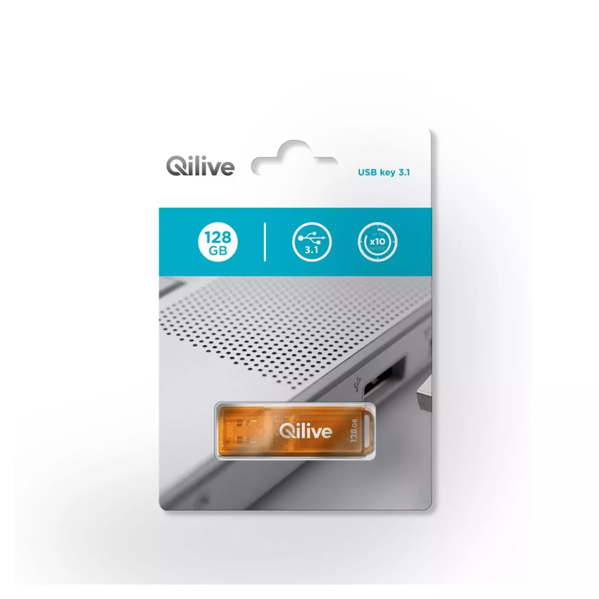 QILIVE Clé USB 128 Go - USB 3.1 - Transparent Orange