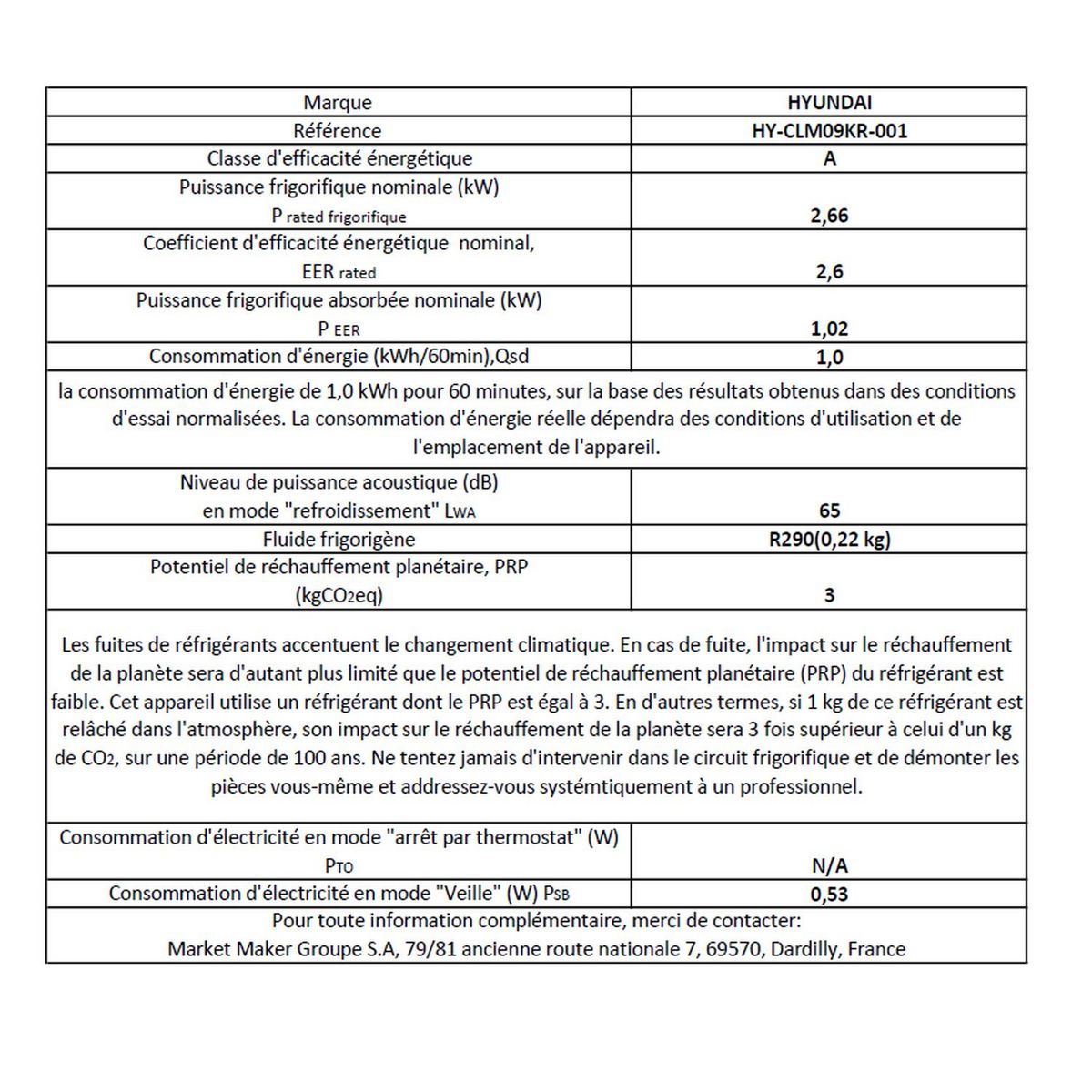 HYUNDAI Climatiseur mobile HY-CLM09KR - Blanc