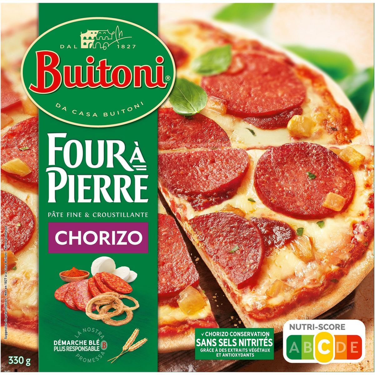 BUITONI Pizza cuite au four à pierre au chorizo 330g