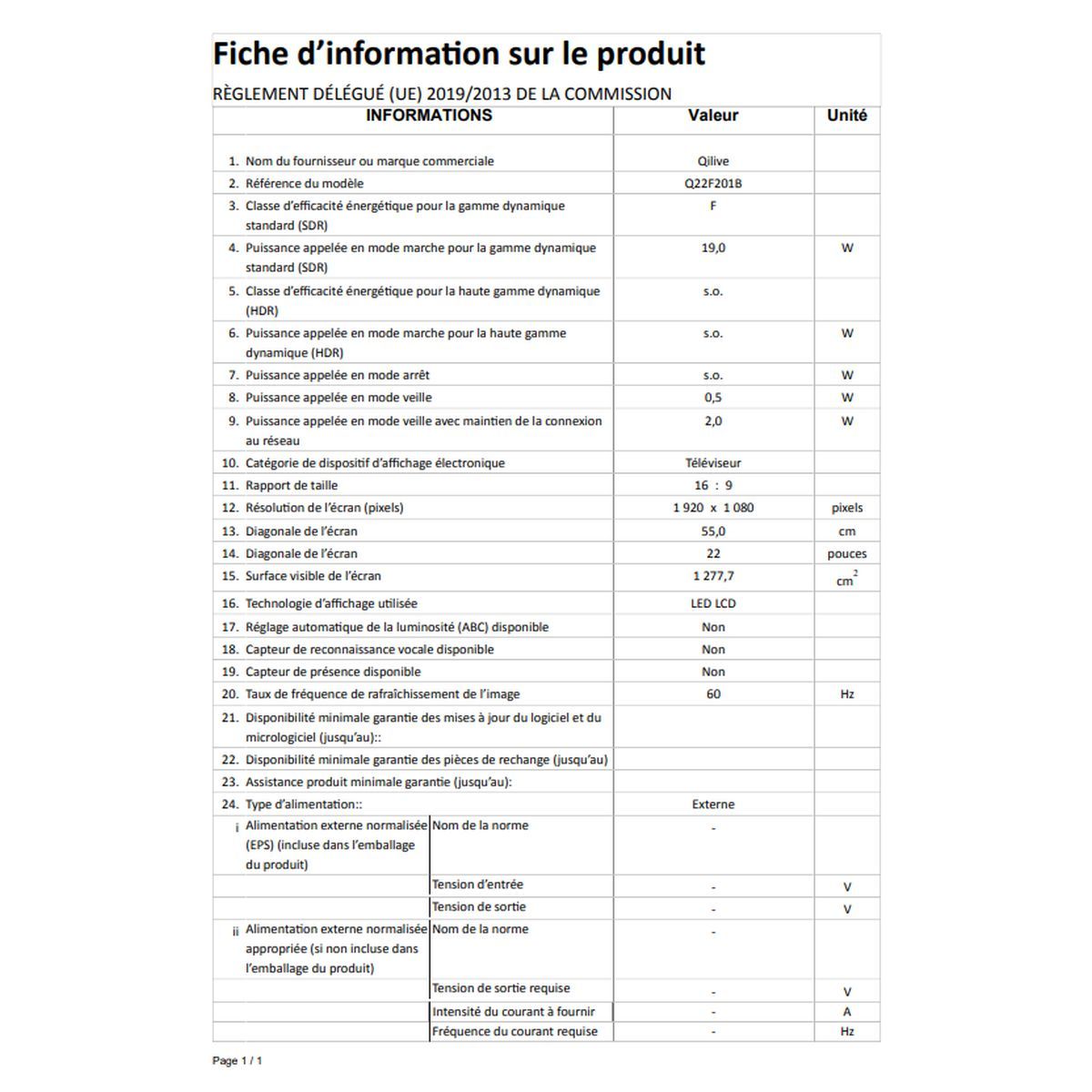QILIVE Q22F201B TV DLED FHD 55 cm