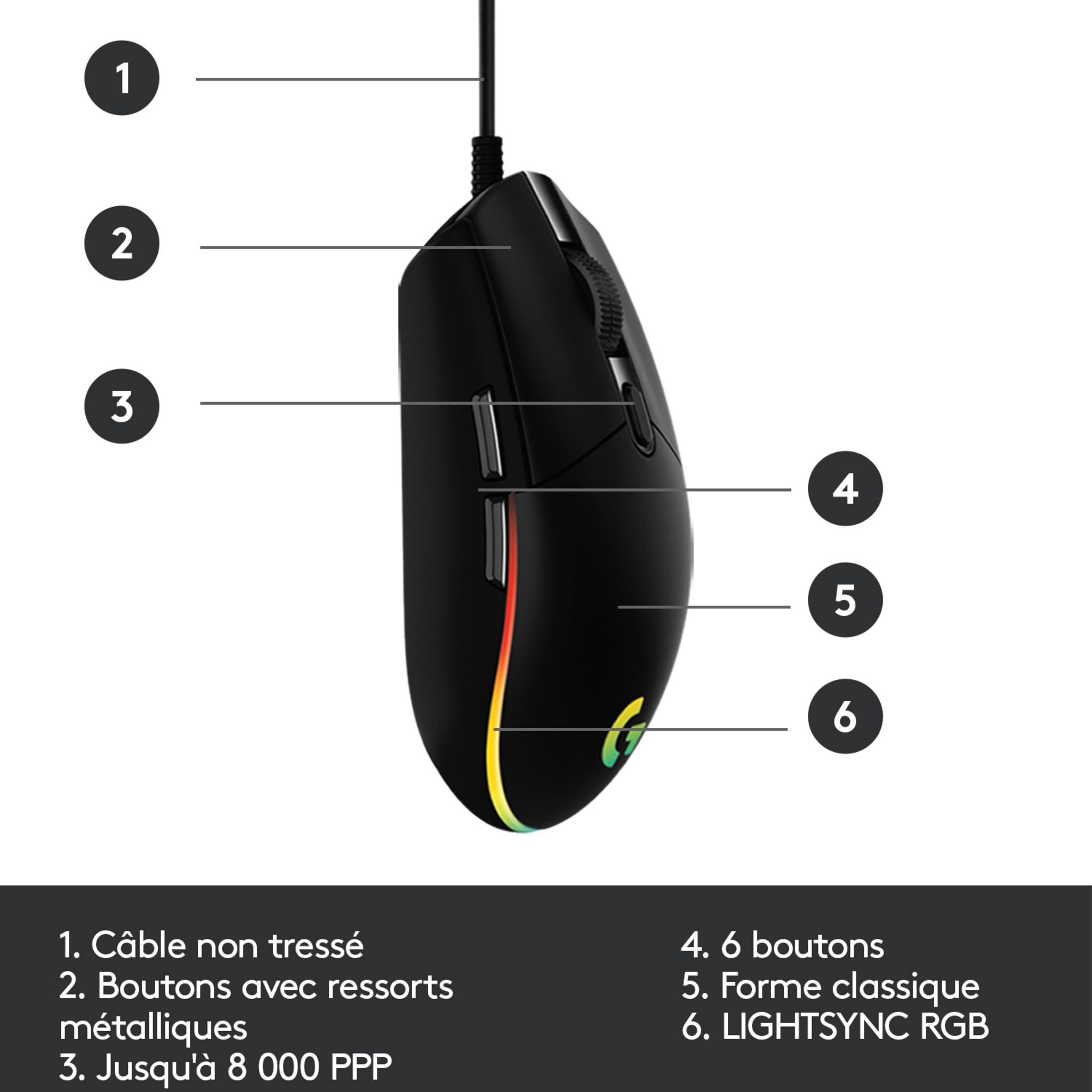 Voir la diapositive 9 : LOGITECH Souris Gaming G203 LIGHTSYNC Filaire RVB